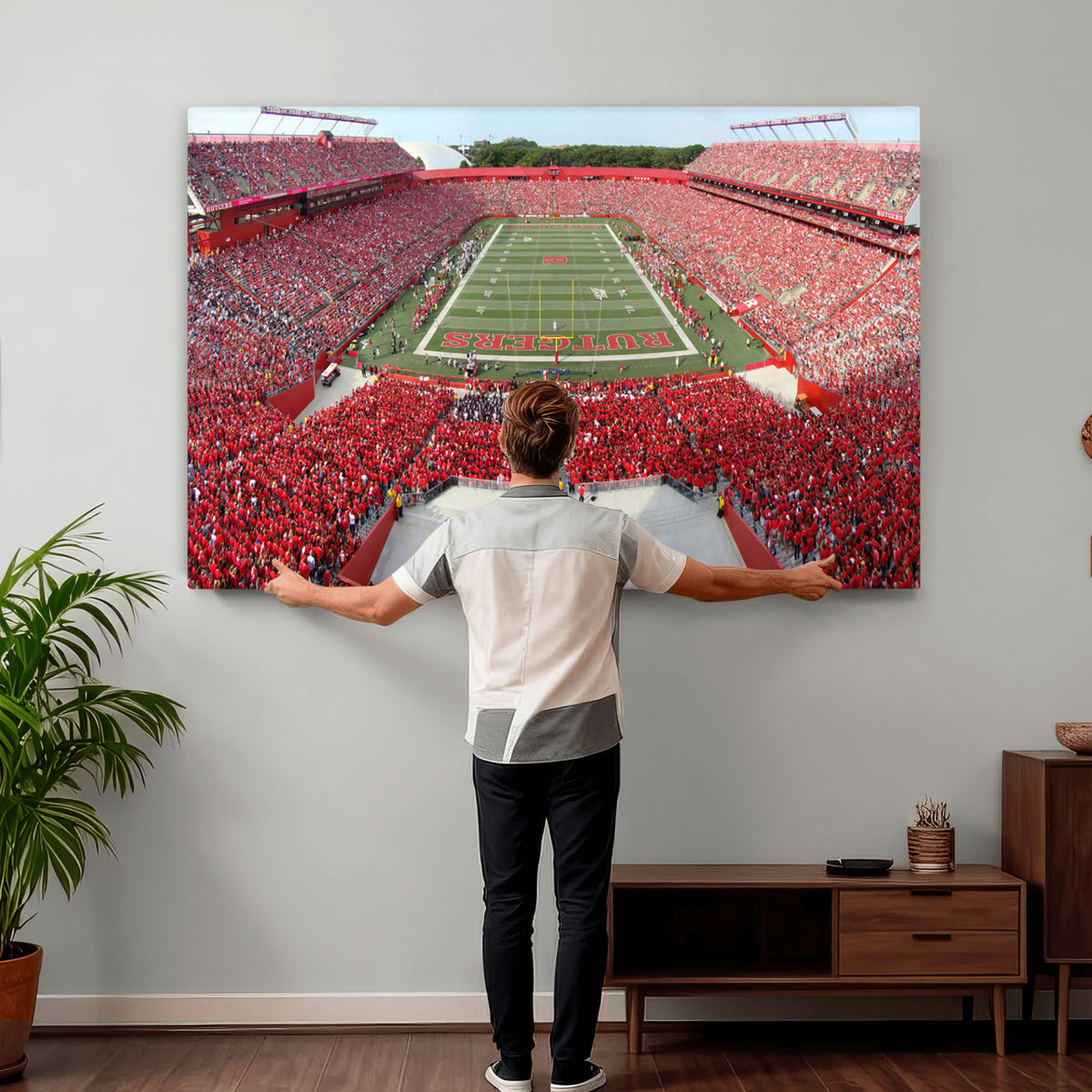 90818-PAN-FL-20X10 - Rutgers Scarlet Knights Football Team Print - Piscataway SHI Stadium Wall Art Canvas Print