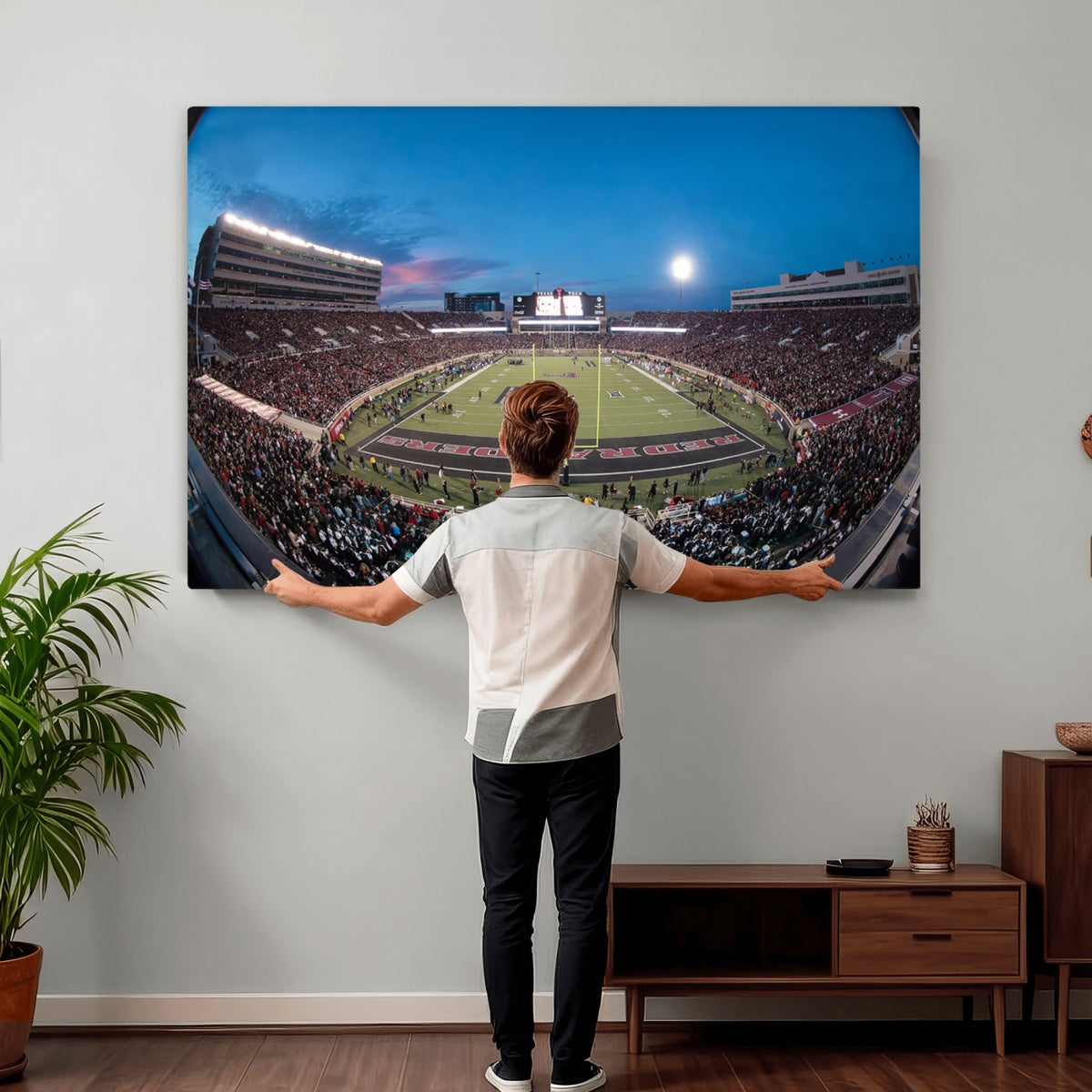 60763-PAN-FL-20X10 - Texas Tech Red Raiders Canvas, Framed Football Team Print - Lubbock Jones AT&T Stadium Wall Art