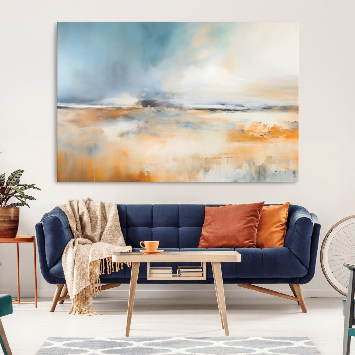 guzelmis-sharpen-MGV-CV-36X24-Abstract Landscape Wall Art Canvas Print - Warm Tones of Orange and Blue, Modern Framed Art for Home