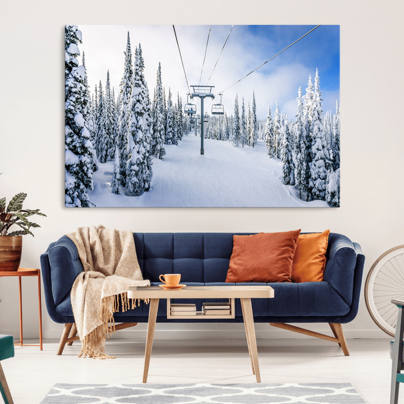 21569-MGV-CV-36X24-Winter Ski Lift Wall Art Print - Landscape Wall Art | Snowy Mountain Adventure | Perfect for Cabin