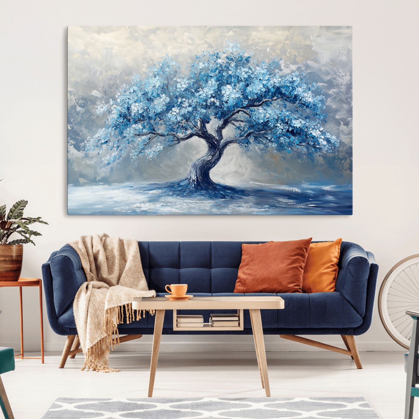 56105-MGV-CV-36X24-Abstract Blue Tree Art Canvas Print, Majestic Tree Wall Art Print for Farmhouse Decor