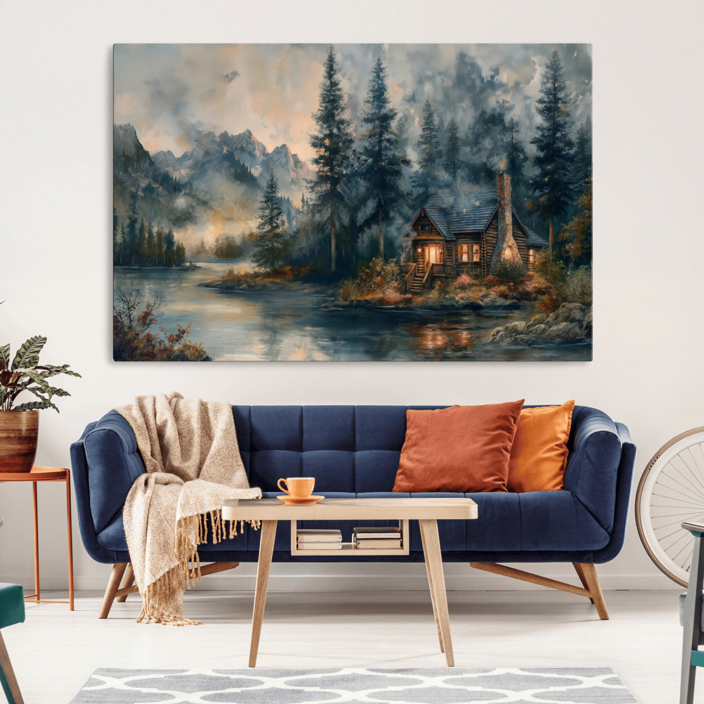 99088-MGV-CV-36X24-Rustic Cabin Woods Wall Art Print | Lake in a Forest Canvas Print | Cabin, Lodge, and Farmhouse