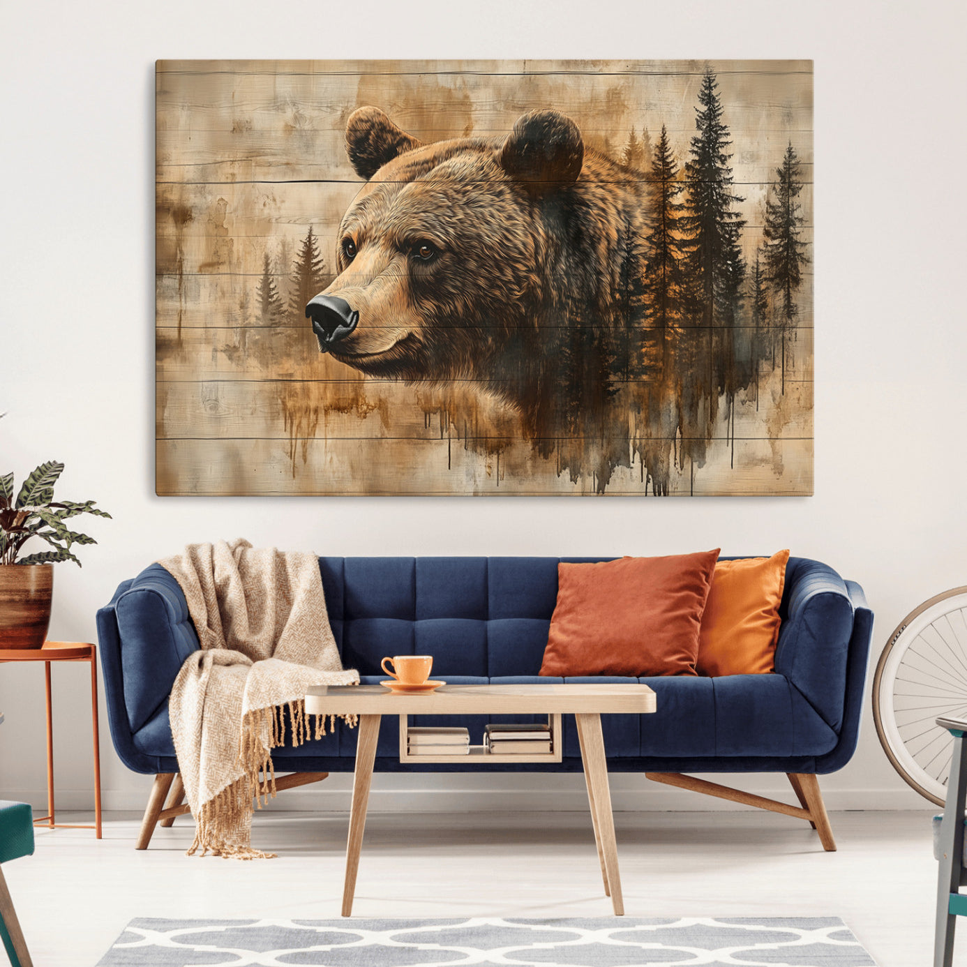-Rustic Grizzly Bear Wall Art, Abstract Grizzly 399 Bear Wall Art Canvas Print - Woodland Wildlife