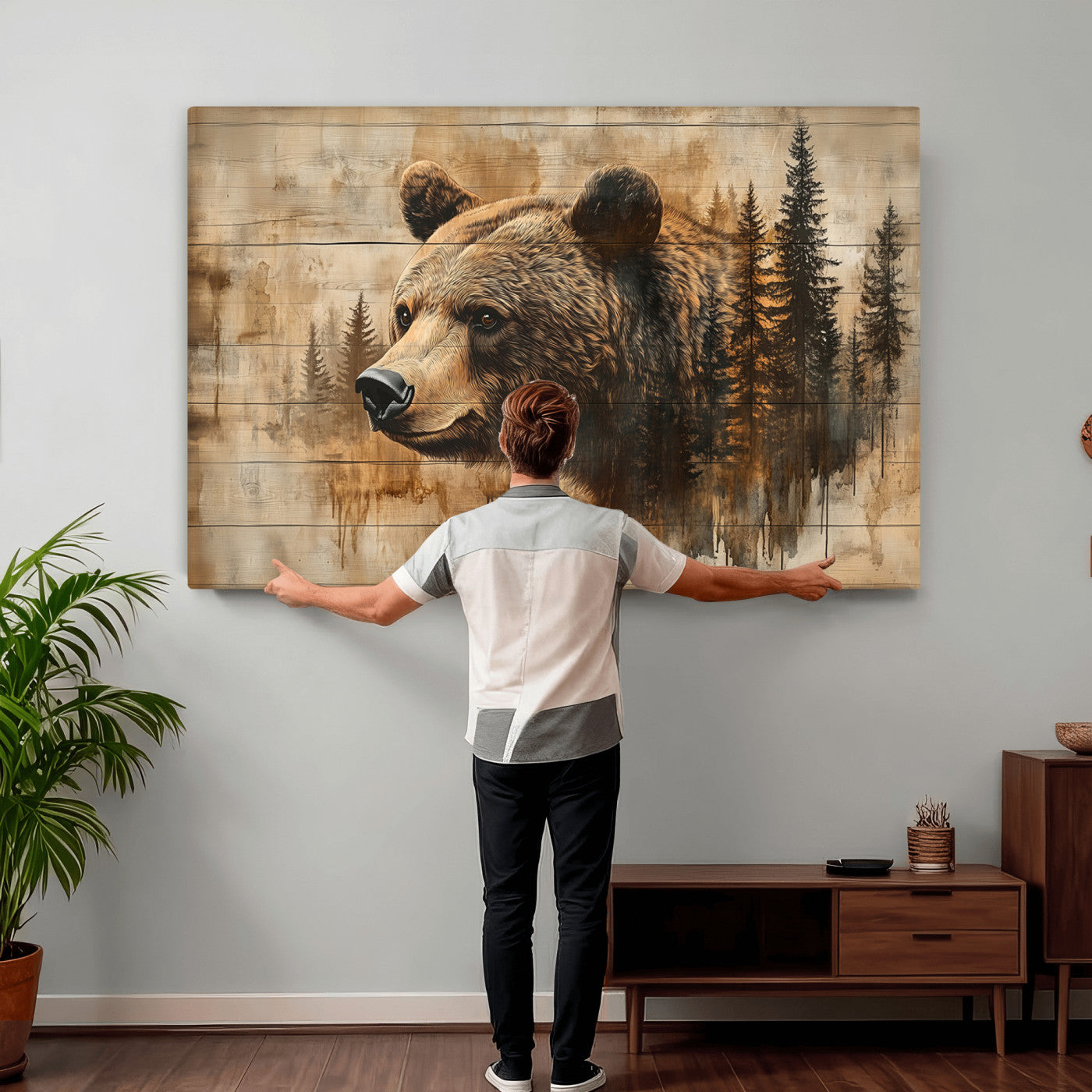 48378-MGV-CV-36X24 - Rustic Grizzly Bear Wall Art, Abstract Grizzly 399 Bear Wall Art Canvas Print - Woodland Wildlife