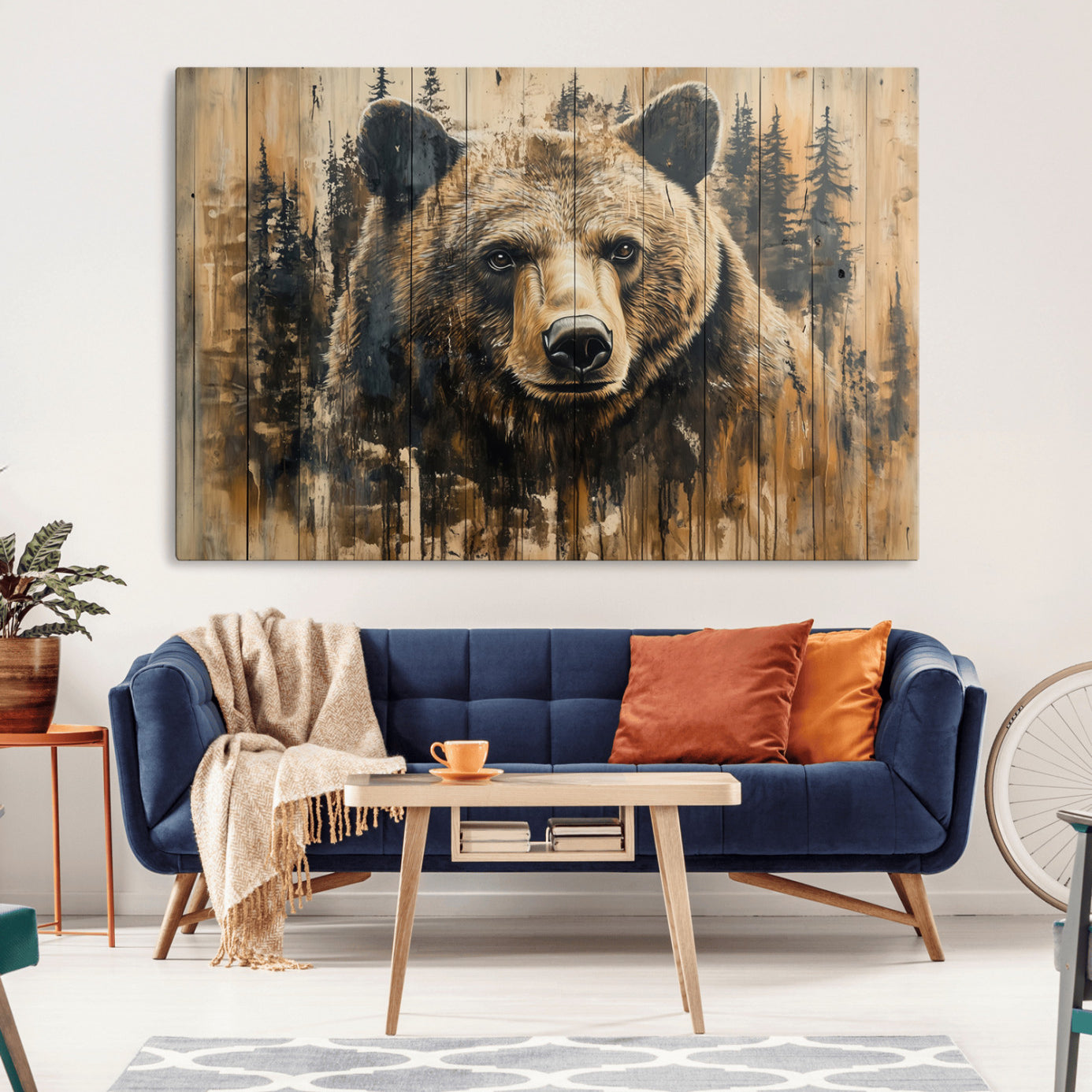 -Majestic Grizzly 399 Bear Wall Art | 3-Panel Rustic Canvas Print for Living Room, Office, or Cabin