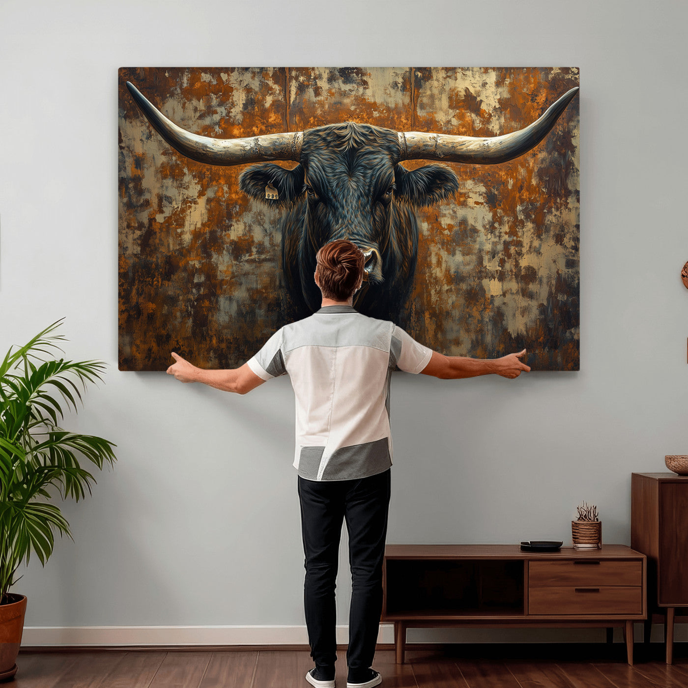 68068-MGV-CV-36X24 - Longhorn Texas Cow Bull Wall Art | Rustic Farmhouse Canvas Print | Ready to Hang Barn Decor for