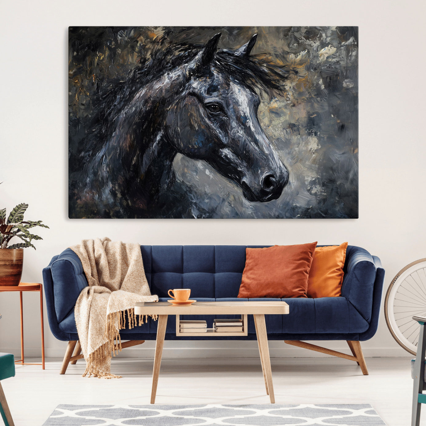 74166-MGV-CV-36X24-Large Abstract Horse Wall Art Canvas Print | Farmhouse Wall Decor | Rustic Horse Art | Western Cabin