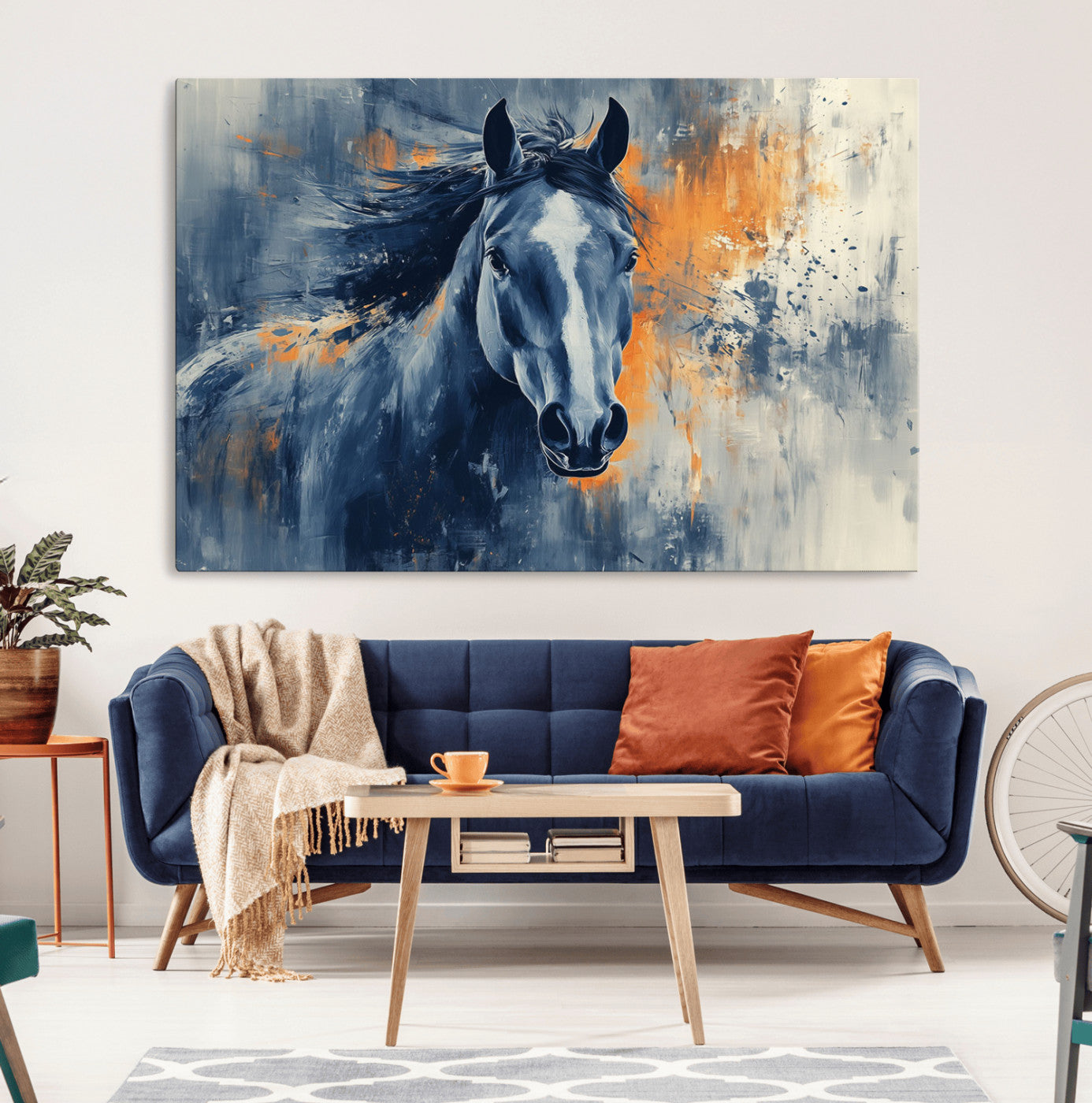 52676-MGV-CV-36X24-Abstract Blue Horse Wall Art Print Canvas | Horse Wall Art Print | Western Decor for Farmhouse |