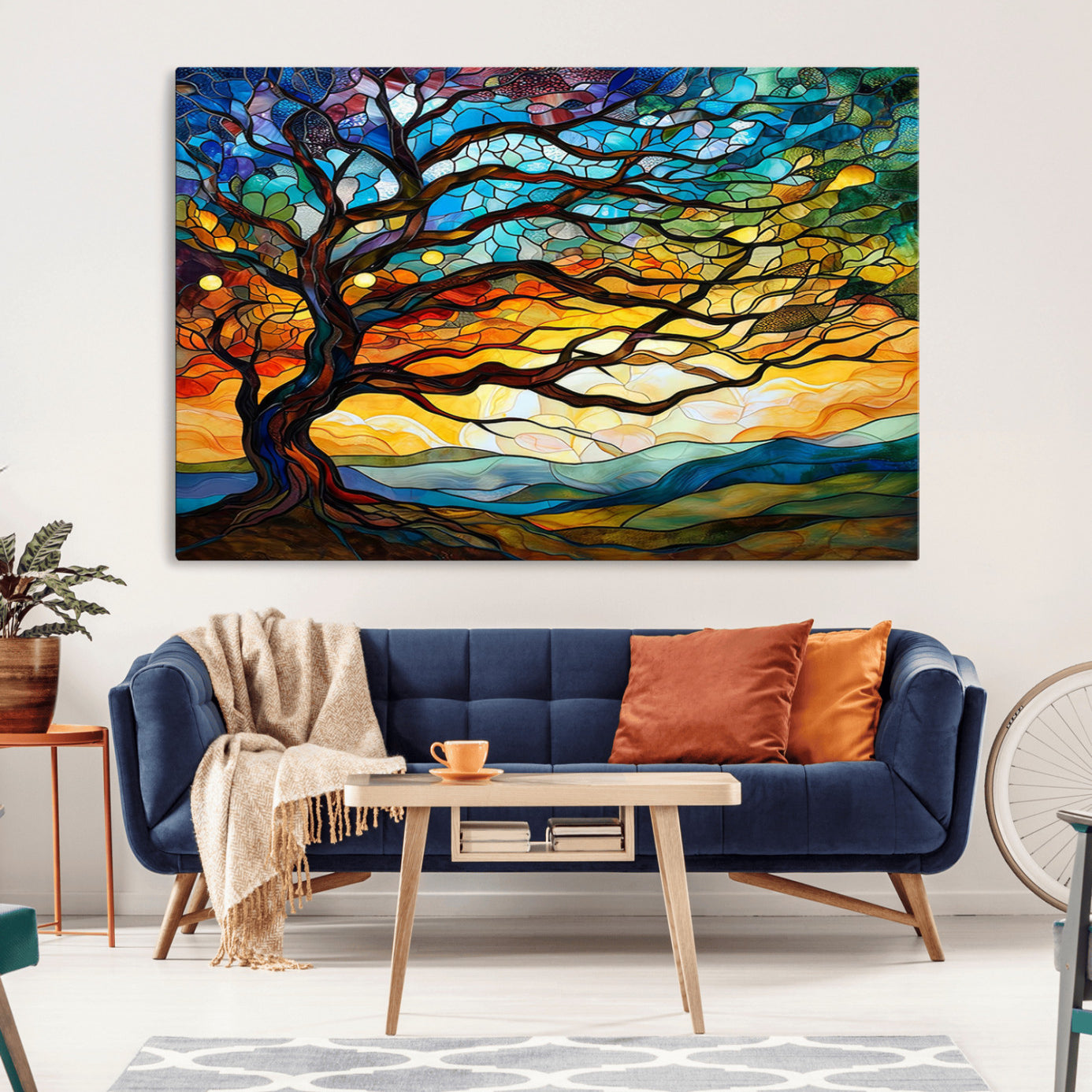 64765-MGV-CV-36X24-Mosaic Tree Wall Art | Ready to Hang Stained Glass Style Canvas Print | Farmhouse Wall Decor, Cabin