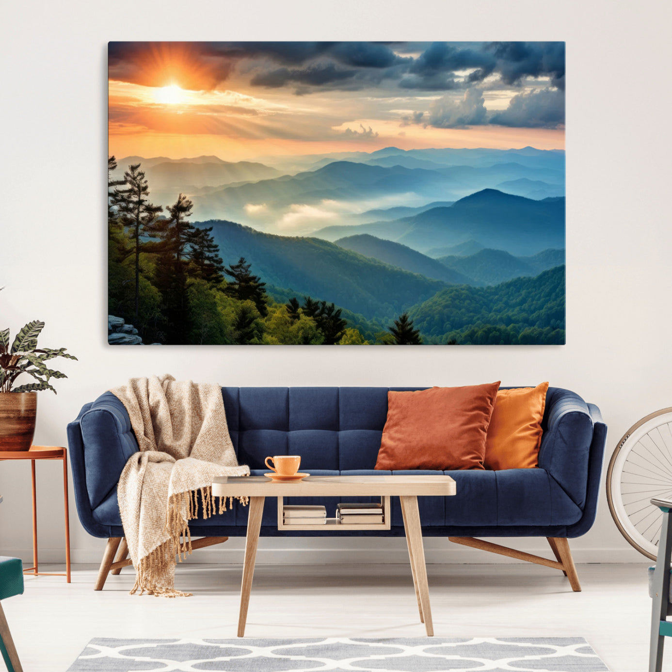 44761-MGV-CV-36X24-Sunrise Over Mountain Range Wall Art Canvas Print, Farmhouse Wall Decor, Cabin Wall Art