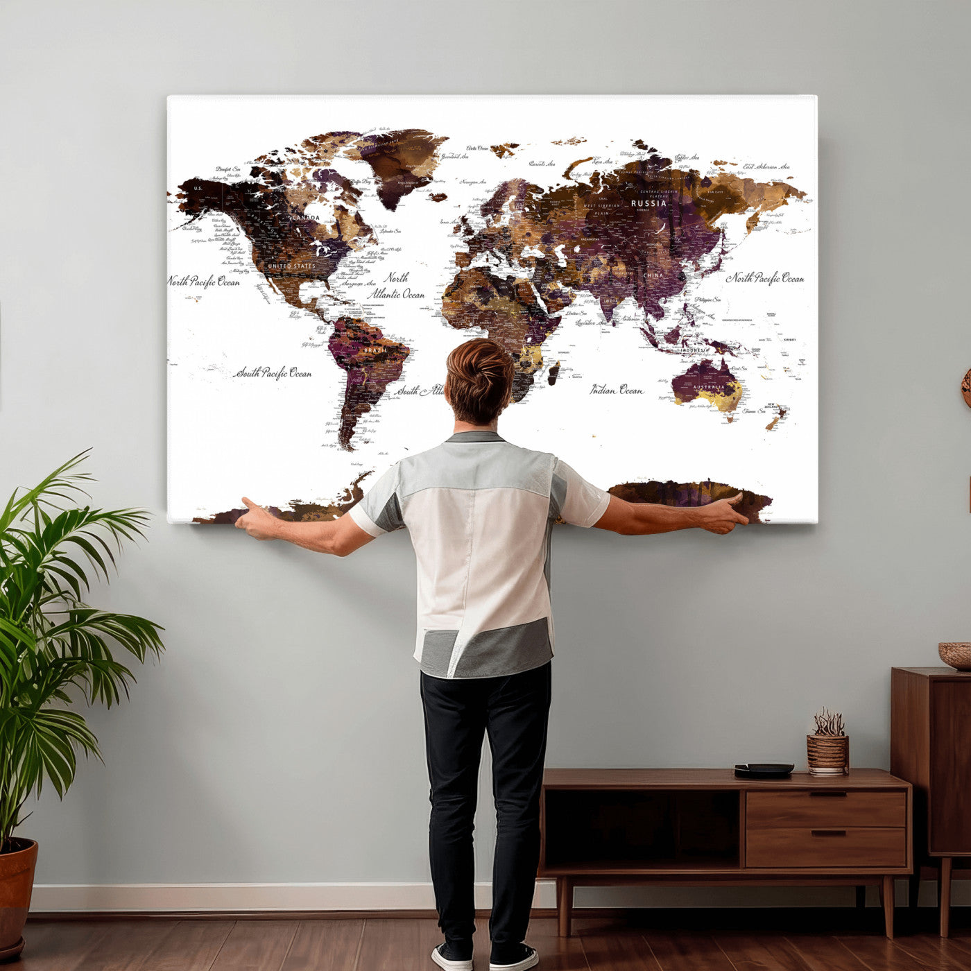 50611-MGV-CV-36X24 - Push Pin World Map Canvas Print – Framed Wall Art for Couples to Track Their Travels – Anniversary