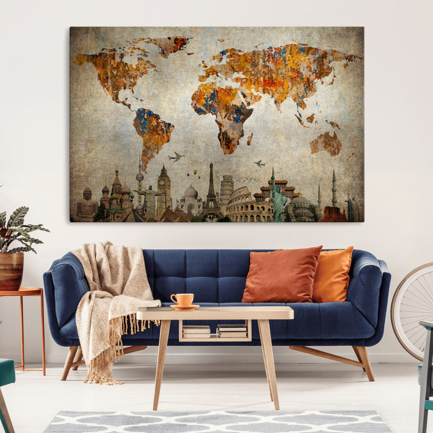 54918-MGV-CV-36X24-Push Pin World Map Canvas Print – Travel Tracker Wall Art for Couples, Perfect Anniversary Gift for Home or Office Decor