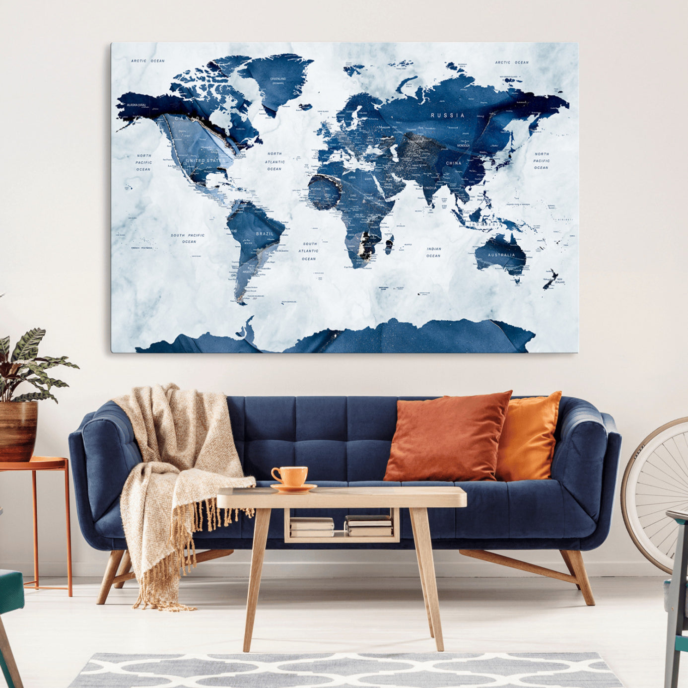 44436-MGV-CV-36X24-Push Pin World Map Canvas Print – Travel Tracker Wall Art for Couples, Perfect Anniversary Gift for Home or Office Decor