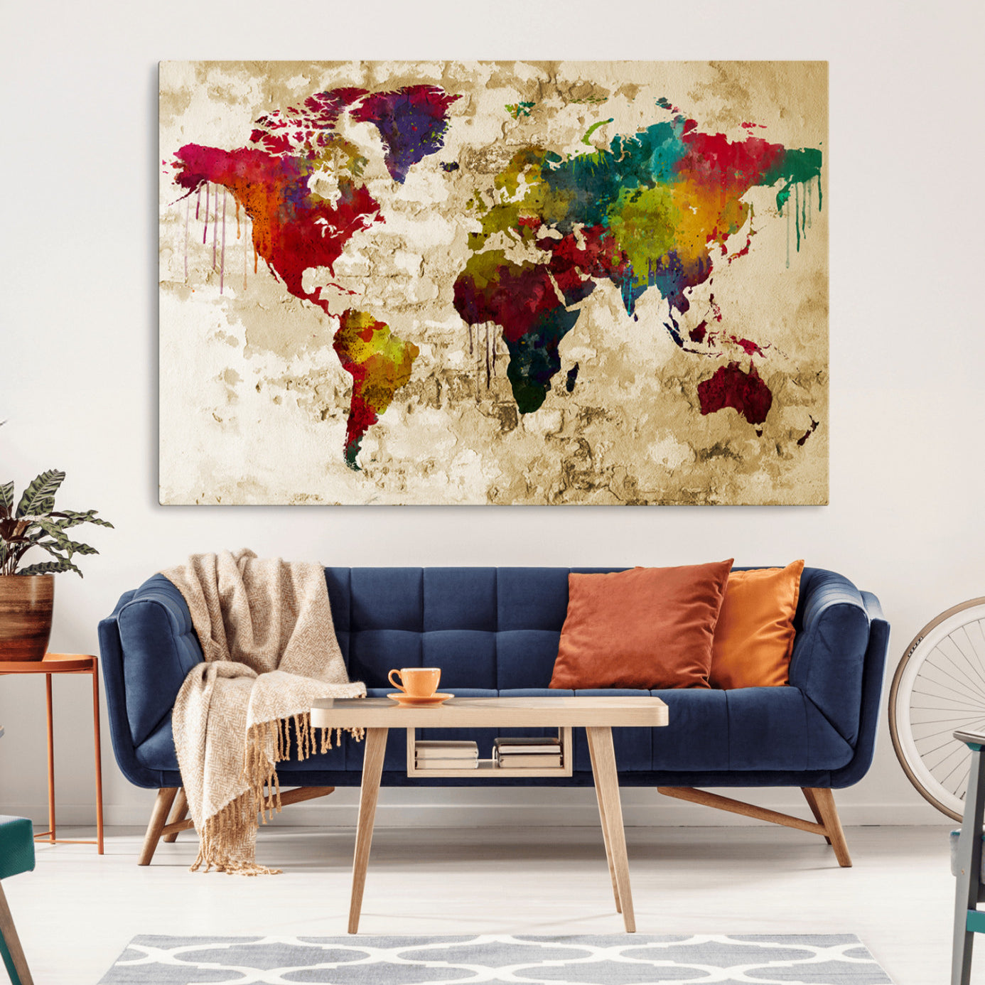 -Push Pin World Map Canvas Print – Travel Tracker Wall Art for Couples, Perfect Anniversary Gift for Home or Office Decor