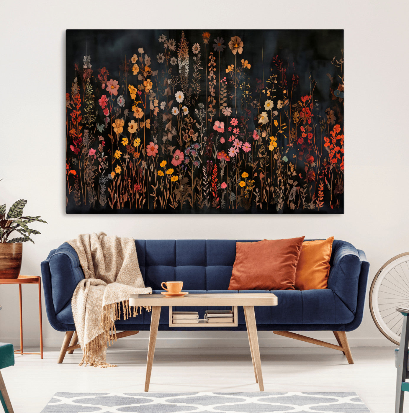 AbstFLF-MGV-CV-36X24-Large Floral Painting Print Illustration Flowers Canvas Wall Art Botanical Wall Decor Modern