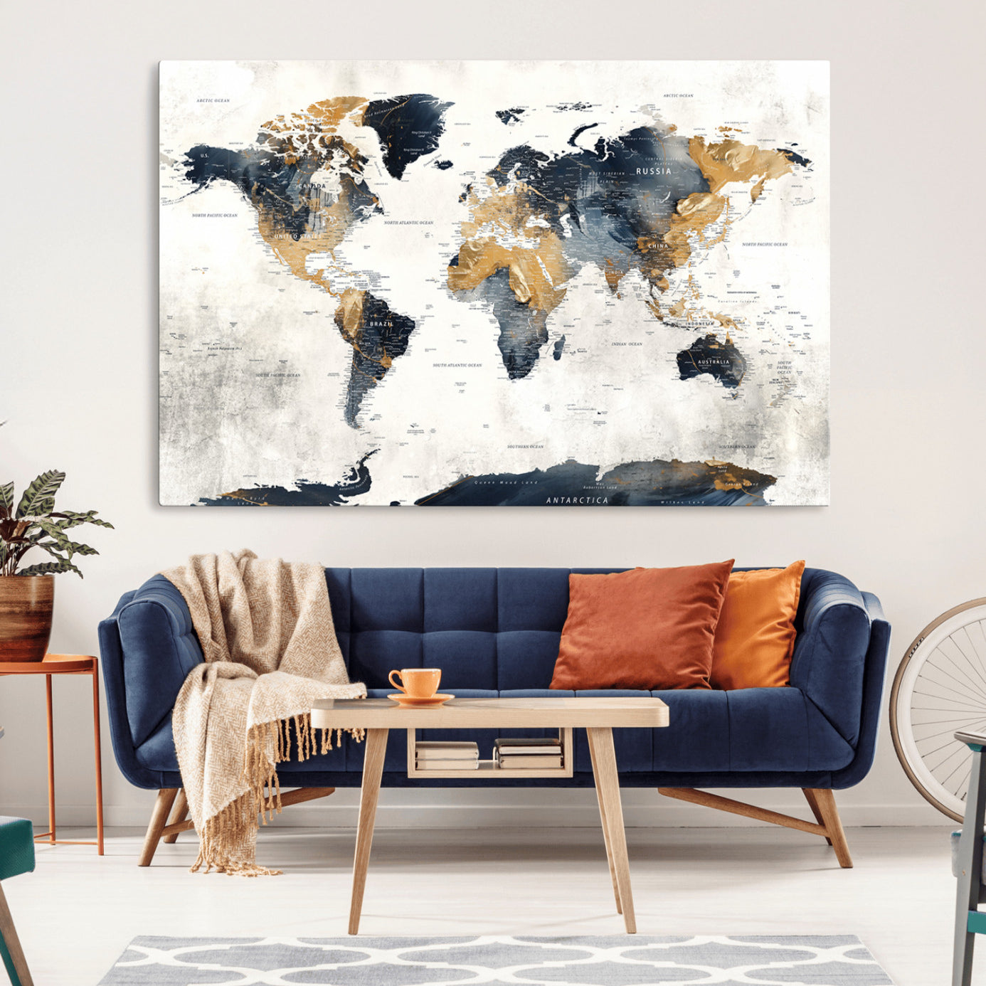 -Push Pin World Map Canvas Print – Framed Wall Art for Couples to Track Their Travels – Anniversary