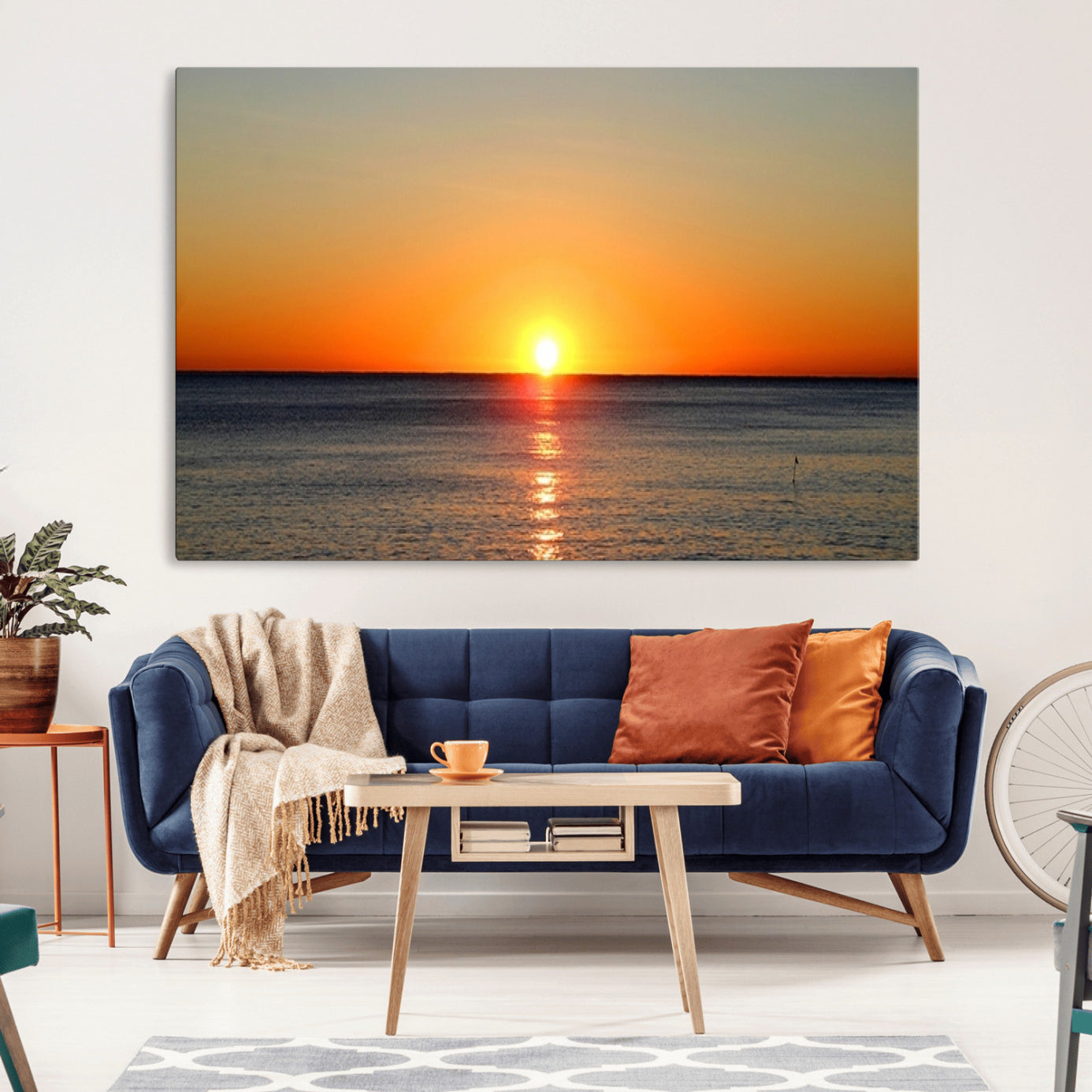 54676-MGV-CV-36X24-Golden Horizon Sunset Over Ocean Wall Art Canvas Print – Tropical Beach Canvas Wall Art – Giclee