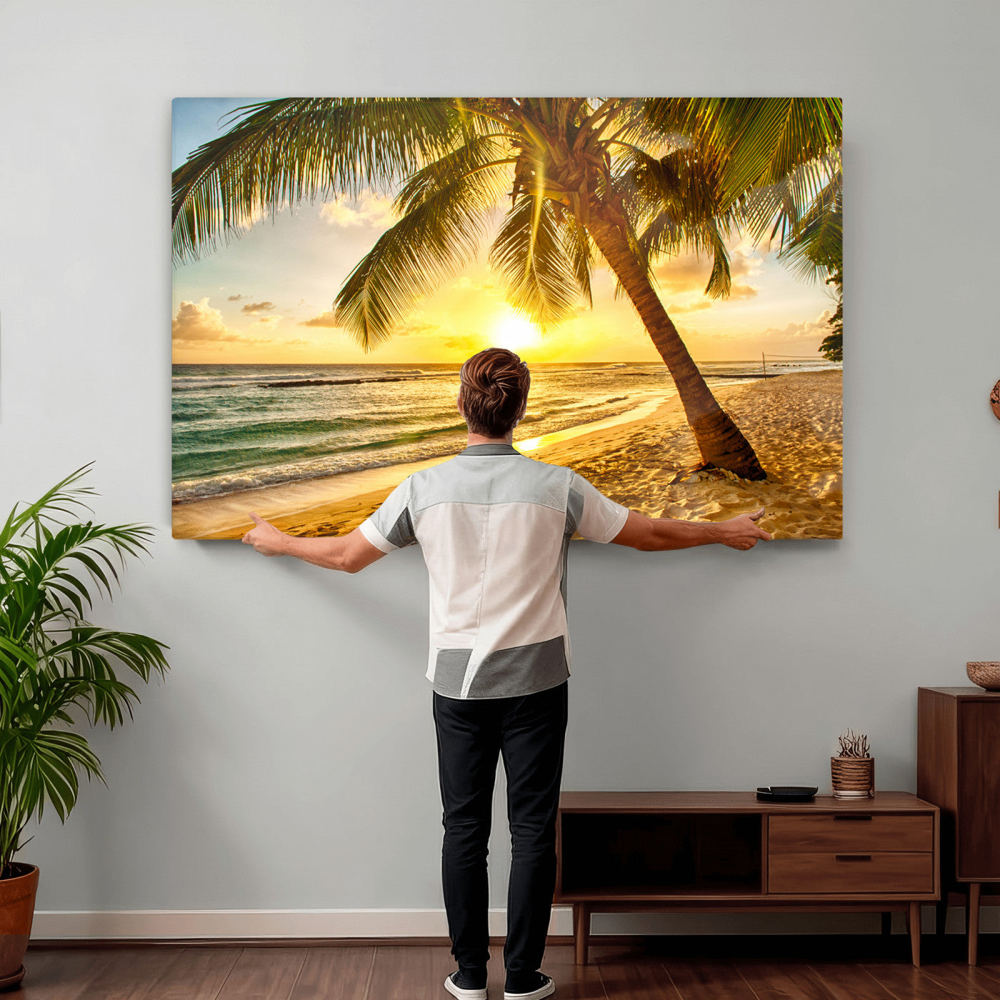 33628-MGV-CV-36X24 - Beach Sunset Canvas Wall Art Print - Tropical Beach Canvas Wall Art Print – Vibrant Palm Trees and
