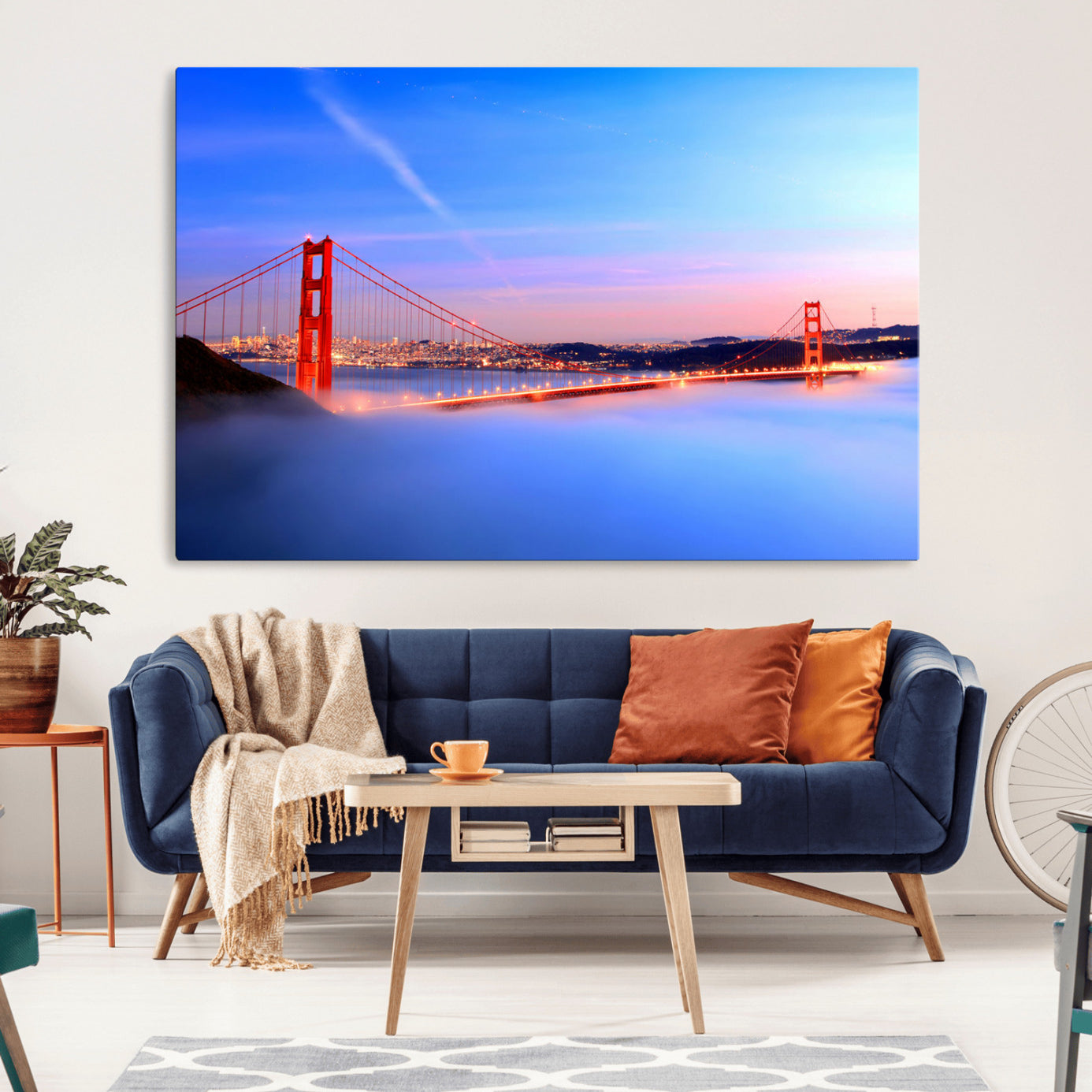 14572-MGV-CV-36X24-Golden Gate Bridge Wall Art Canvas Print – Framed San Francisco Sunset Scene with Cityscape Artwork for Home, Office