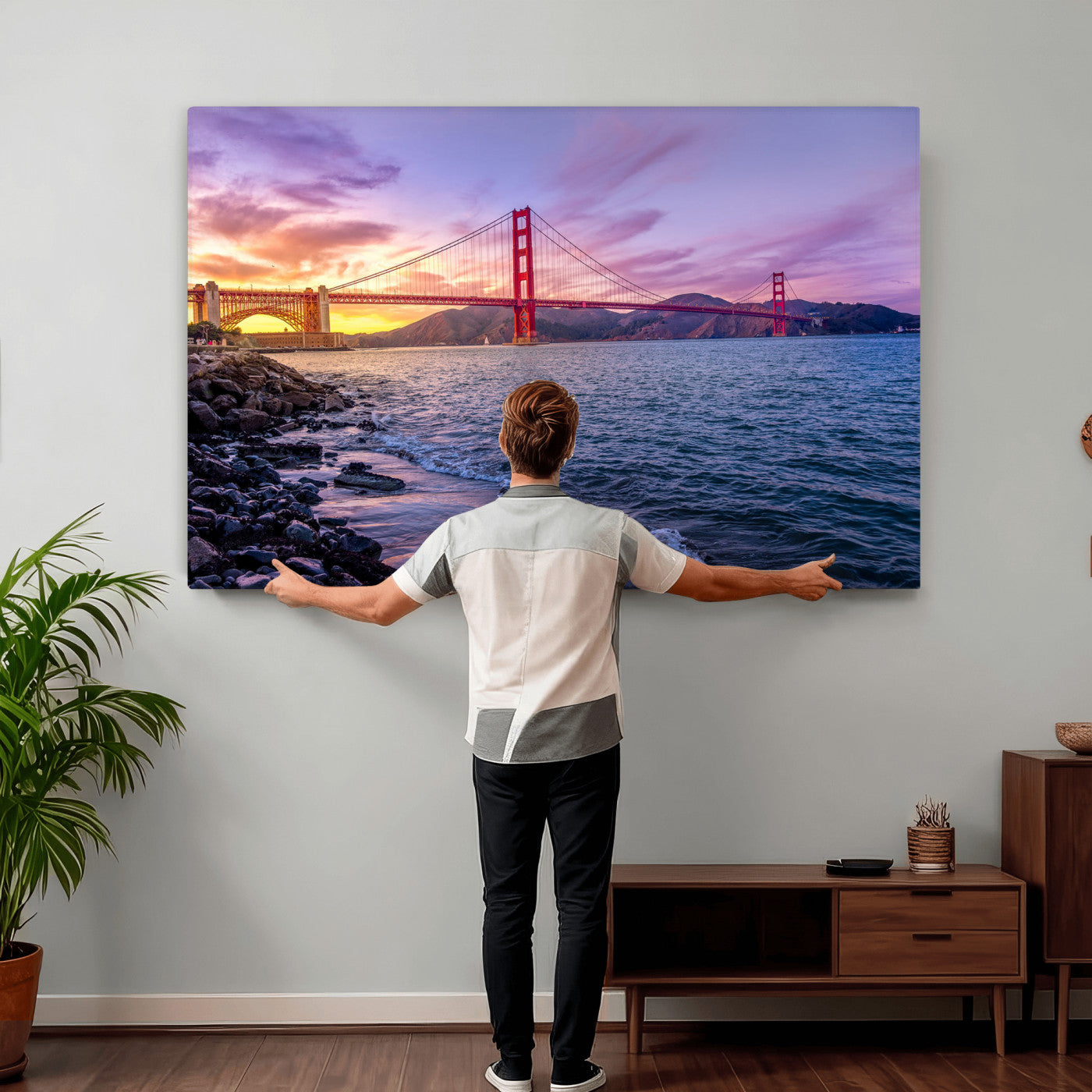 24256-MGV-CV-36X24 - Golden Gate Bridge Wall Art Print, San Francisco Sunset Canvas Wall Art, Cityscape Canvas Print for