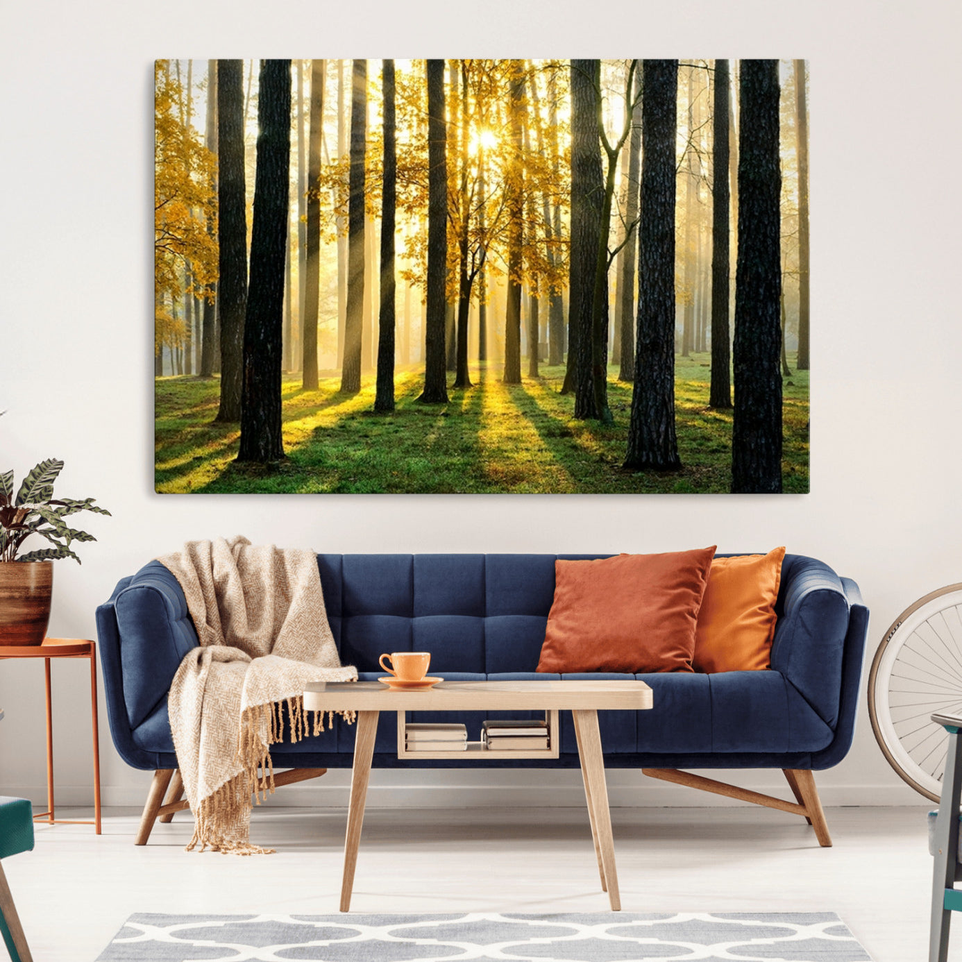 -Sunlit Forest Wall Art Canvas Print - Large Framed Woodland Wall Art for Home or Office Decor,