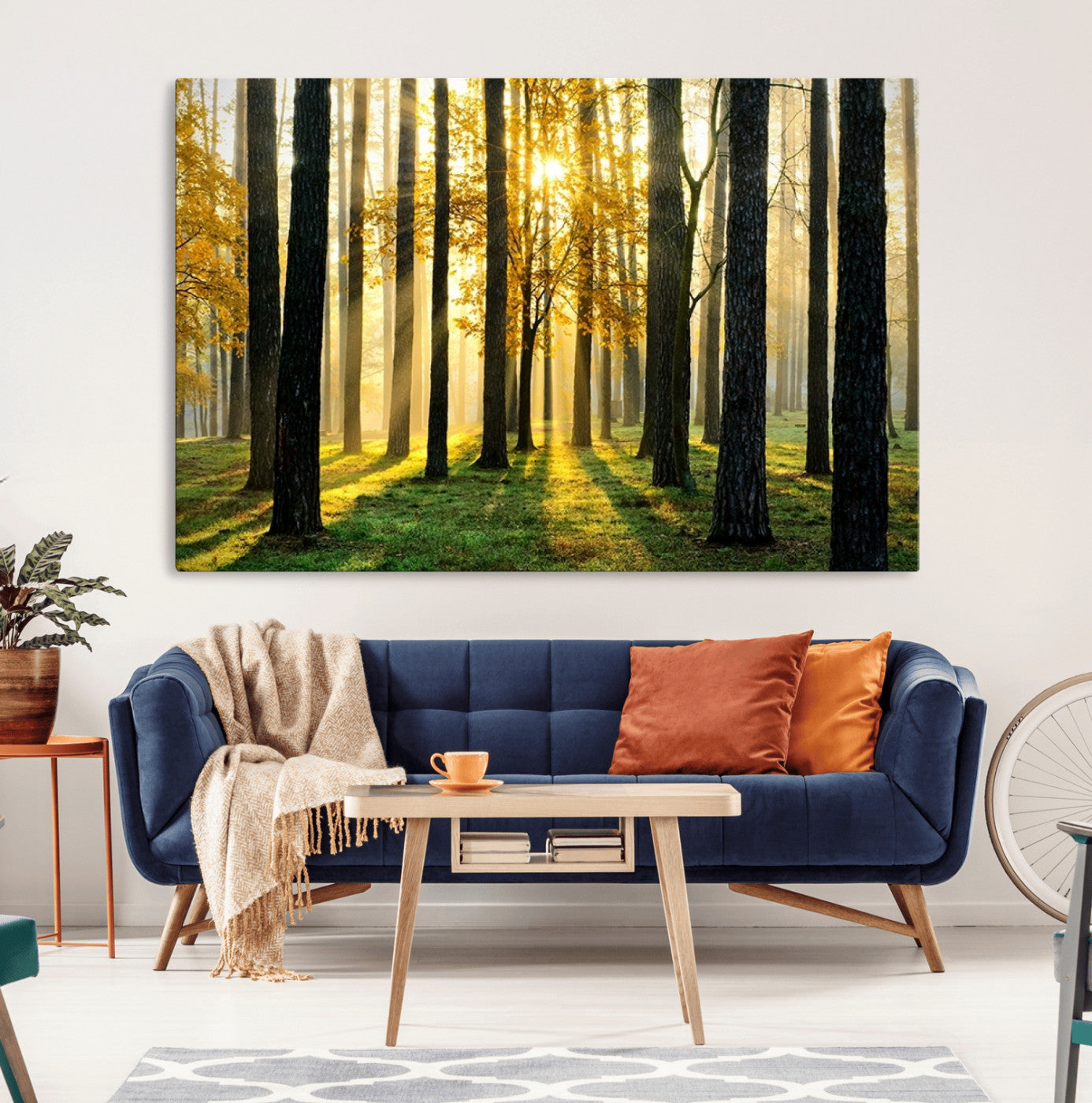 60024-MGV-CV-36X24-Sunlit Forest Wall Art Canvas Print – Large Framed Woodland Landscape Artwork for Home, Office, Living Room