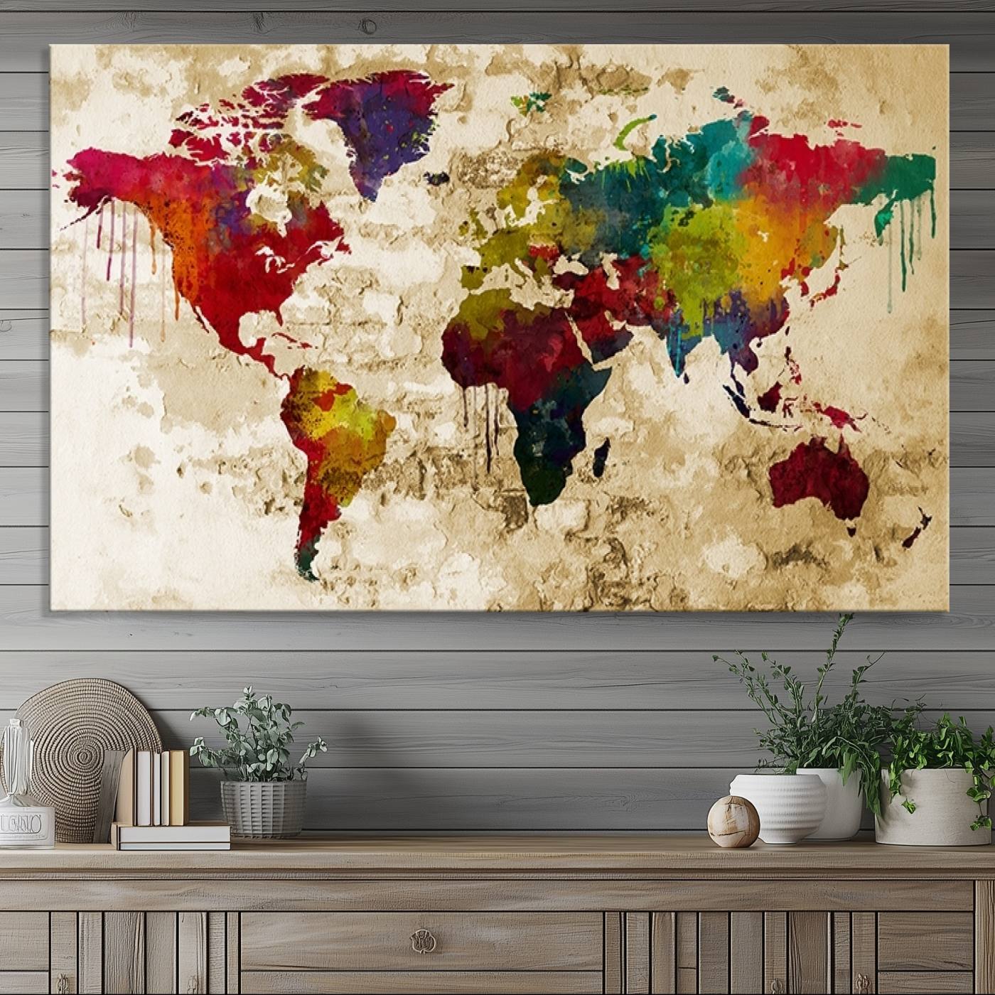 61906-MGV-CV-36X24-World Map Canvas Print – Framed Push Pin Wall Art, Color Splash Travel Map for Modern Home and Office Decor
