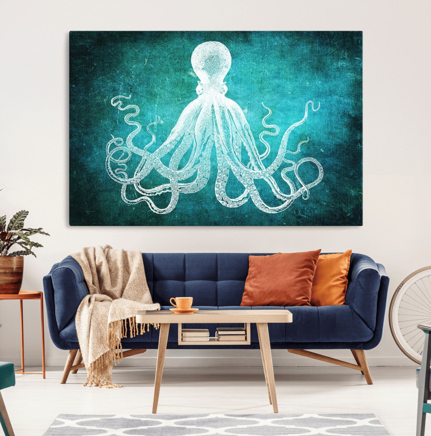20773-MGV-CV-36X24-Green Octopus Abstract Wall Art Canvas Print