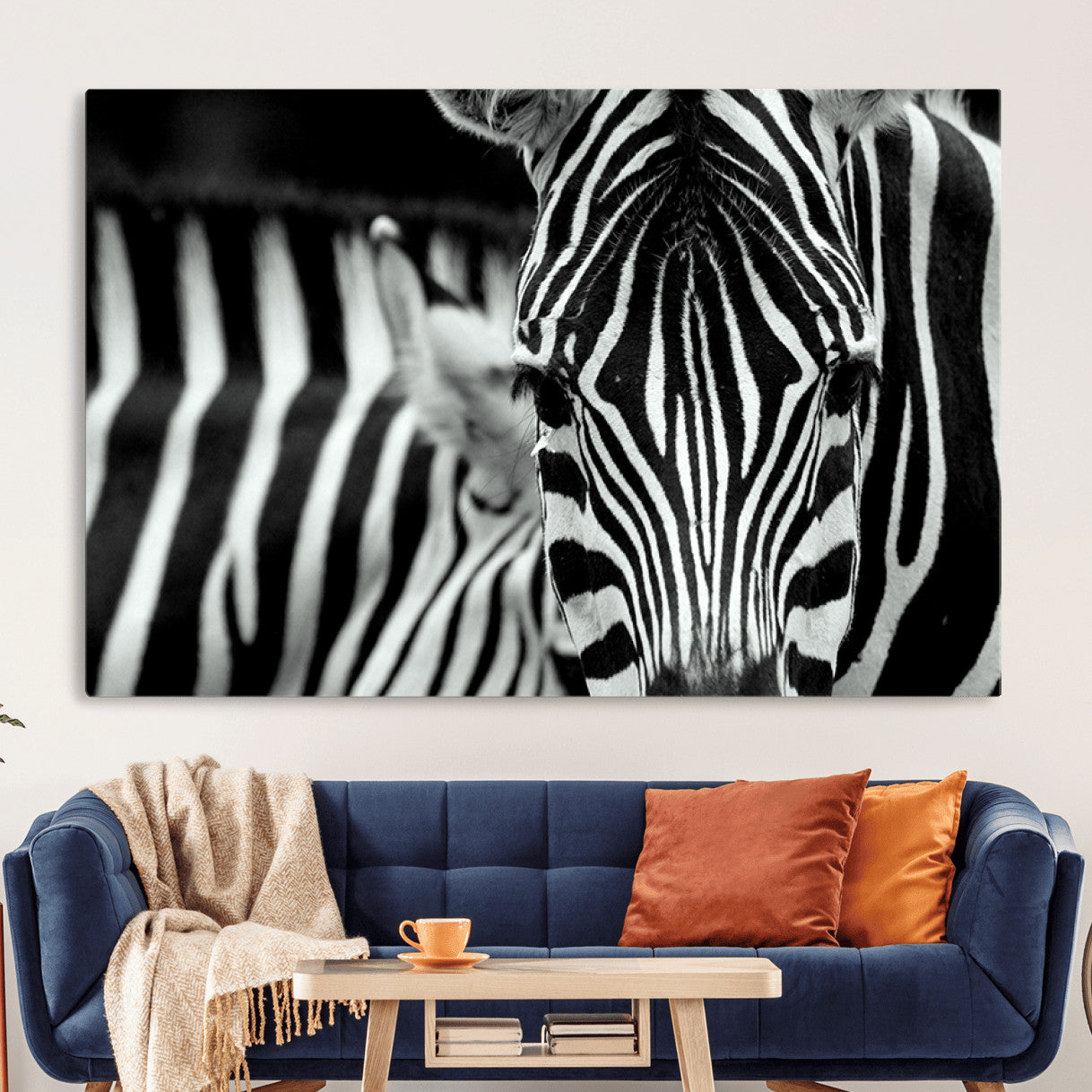 MGV-CV-36X24 - Zebra Wall Art – Close Up Black and White Animal Print, Bold Safari Decor for Living Room, Office, or Bedroom