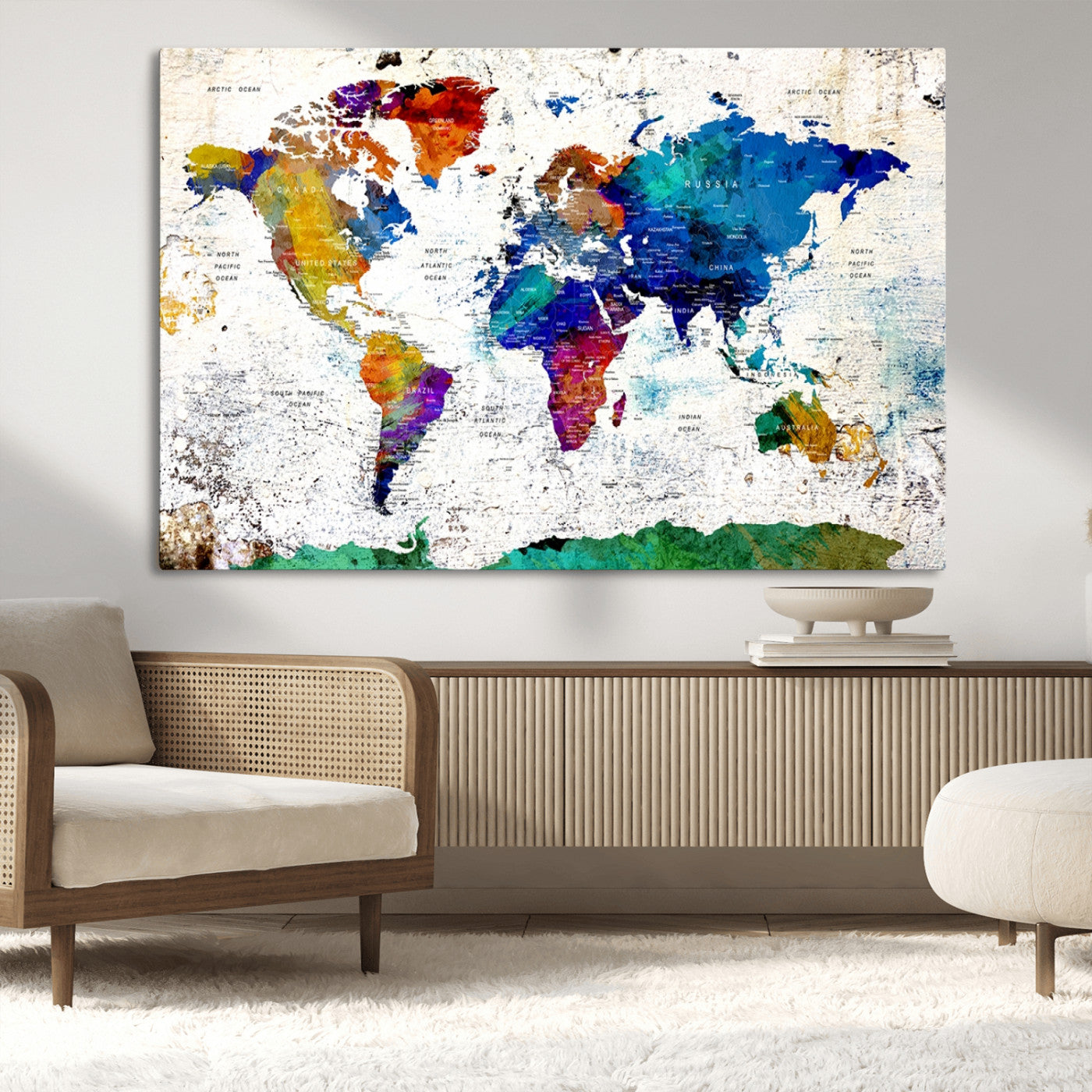 47974-MGV-CV-36X24-Push Pin World Map Canvas Print – Travel Tracker Wall Art for Couples, Perfect Anniversary Gift for Home or Office Decor
