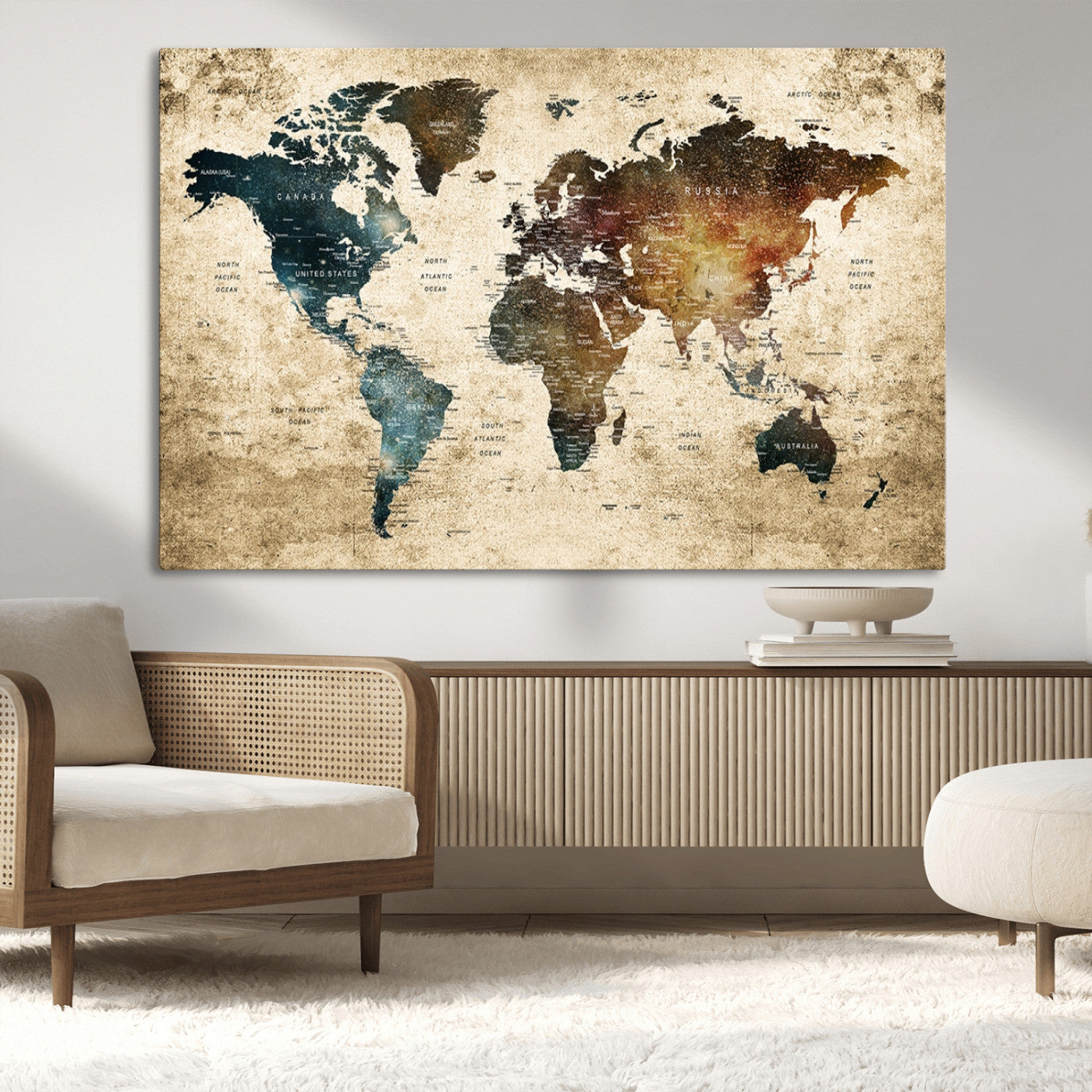 55201-MGV-CV-36X24-Push Pin World Map Canvas Print – Travel Tracker Wall Art for Couples, Perfect Anniversary Gift for Home or Office Decor