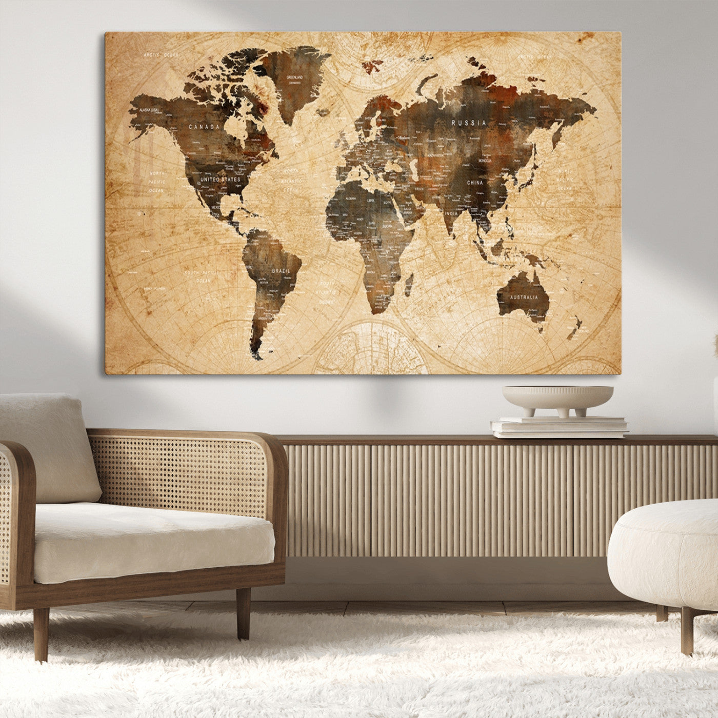 13813-MGV-CV-36X24-Push Pin World Map Canvas Print – Framed Travel Tracker Wall Art for Couples, Perfect Anniversary Gift and Home Decor