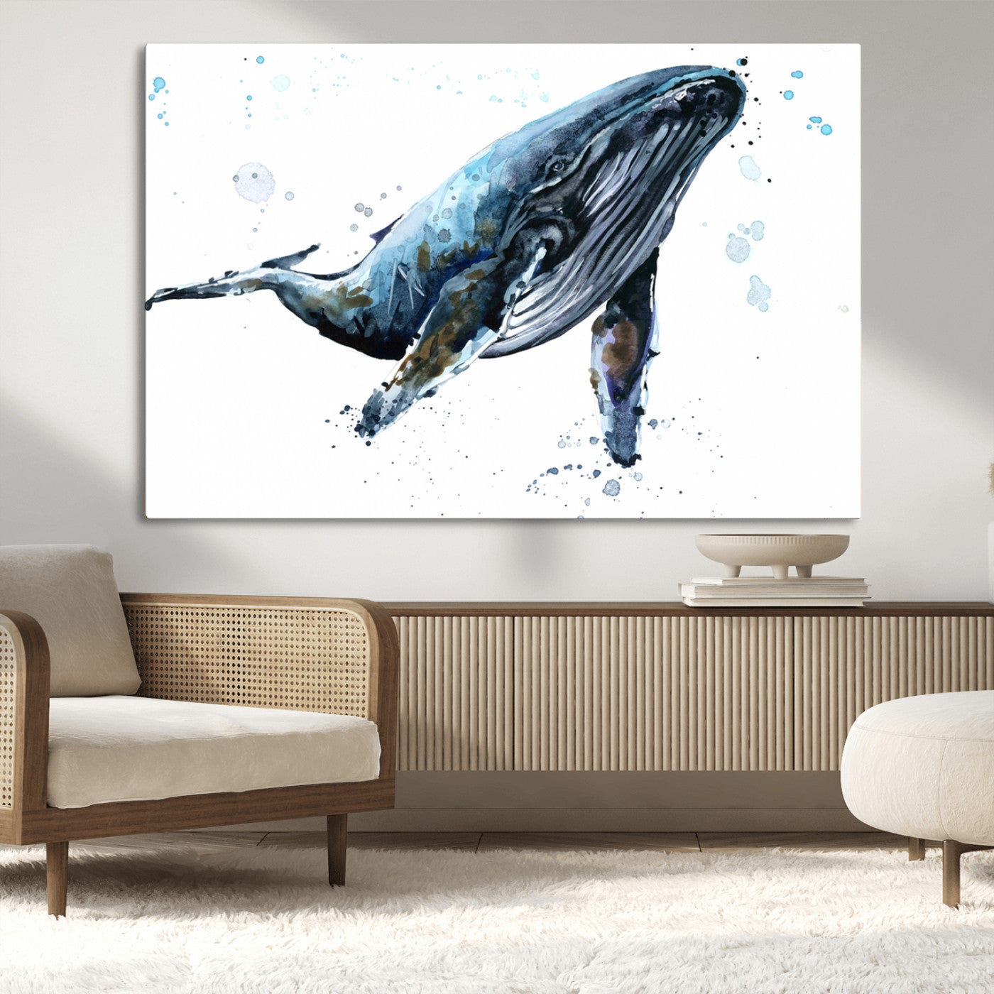 -Watercolor Whale Wall Art Canvas Print
