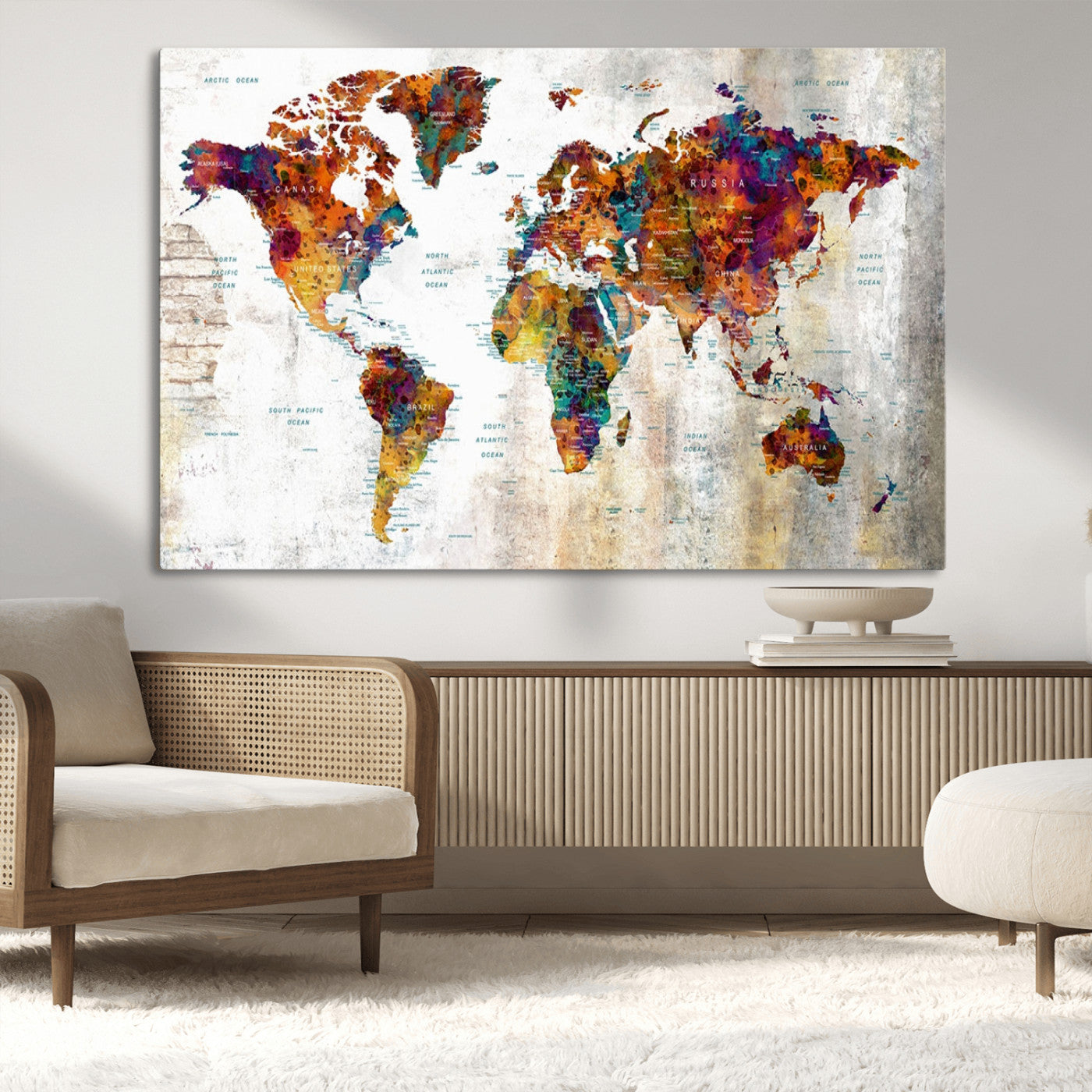 17846-MGV-CV-36X24-Push Pin World Map Canvas Print – Travel Tracker Wall Art for Couples, Perfect Anniversary Gift for Home or Office Decor