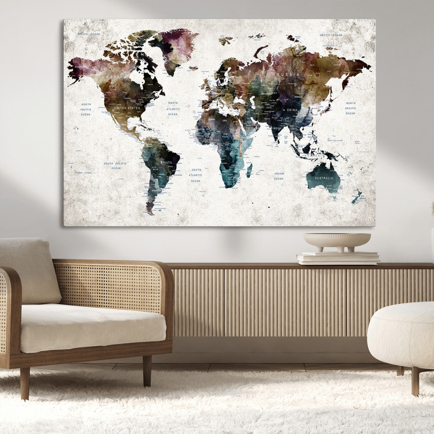 42478-MGV-CV-36X24-Push Pin World Map Canvas Print – Framed Travel Map Wall Art for Couples, Anniversary Gift, Modern Home or Office Decor