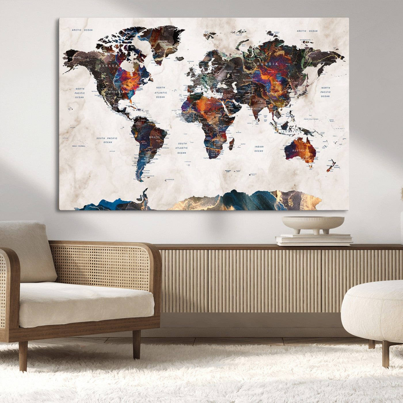 90881-MGV-CV-36X24-Push Pin World Map Canvas Print – Travel Tracker Wall Art for Couples, Perfect Anniversary Gift for Home or Office Decor