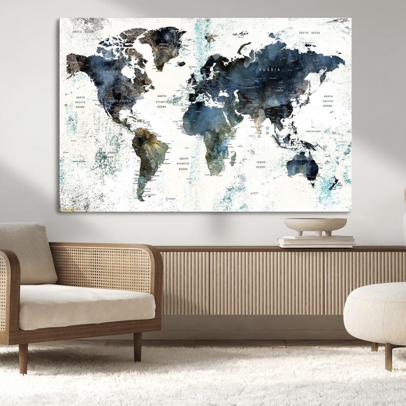 75398-MGV-CV-36X24-Push Pin World Map Canvas Print – Travel Tracker Wall Art for Couples, Perfect Anniversary Gift for Home or Office Decor