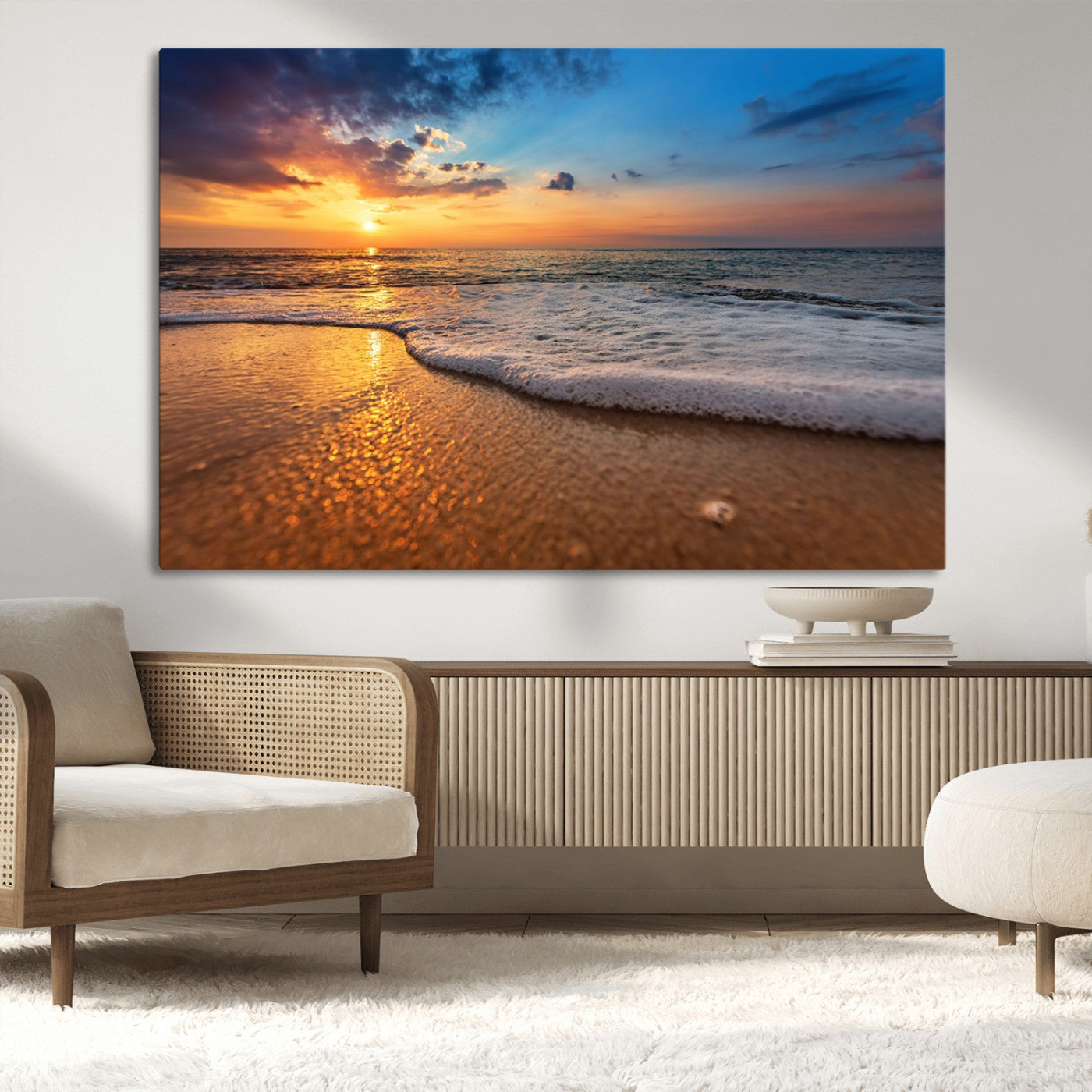 -Sunset and Beach at Night Wall Art Canvas Print