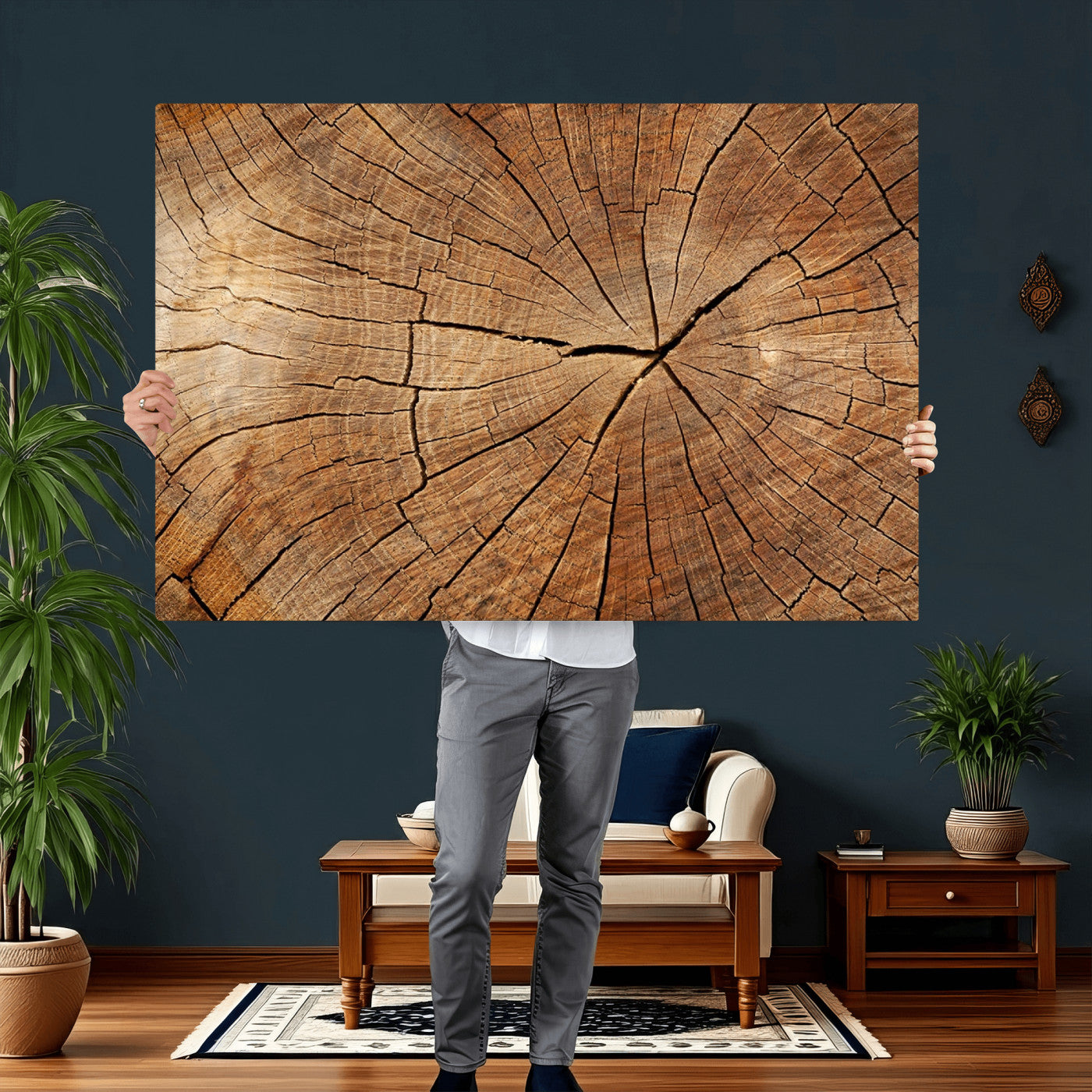 61710-MGV-CV-36X24 - Tree Ring Canvas Art, Rustic Wood Grain Wall Art, Tree Slice Decor for Modern Homes, Giclee
