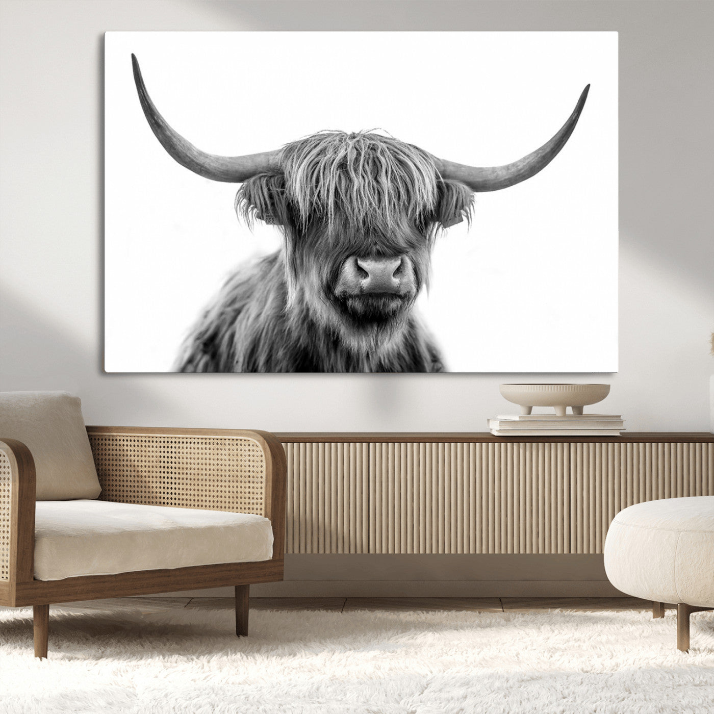 75503-MGV-CV-36X24-Scottish Highland Cow Cattle Art Print Wall Art Canvas Print for Farmhouse Decor, Framed Scottish