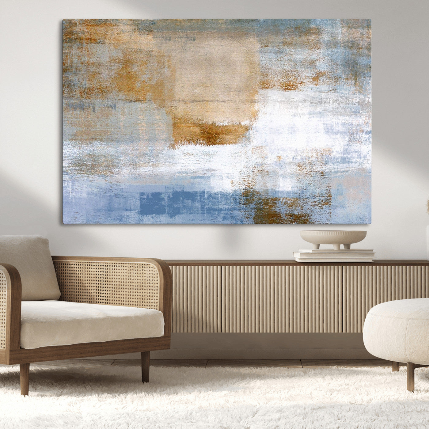 72354-MGV-CV-36X24-Blue Multi Panel Abstract Wall Art Canvas, Abstract Blue and Gold Canvas Print