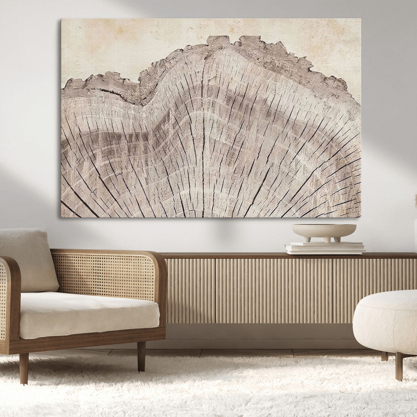 -Tree Ring Wall Art Triptych, Rustic Wood Ring Canvas Print, Minimalist Wall Decor for Modern Homes