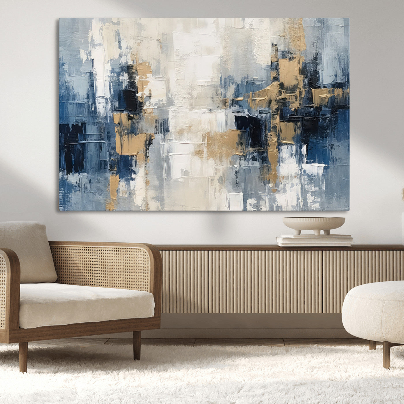 44344-MGV-CV-36X24-Modern Abstract Canvas Wall Art in Blue and Gold Tones | Large Contemporary Art for Living Room,