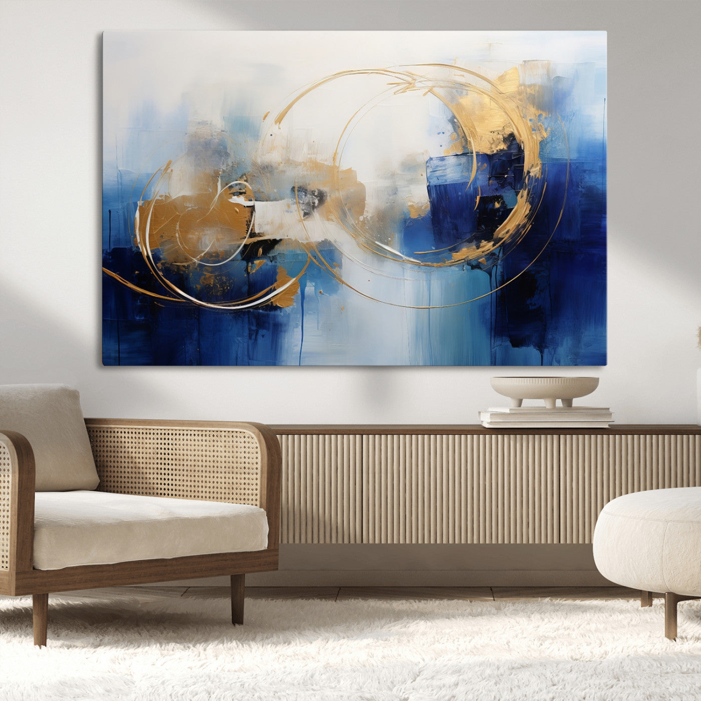 52314-MGV-CV-36X24-Navy Blue Abstract Wall Art Canvas Print