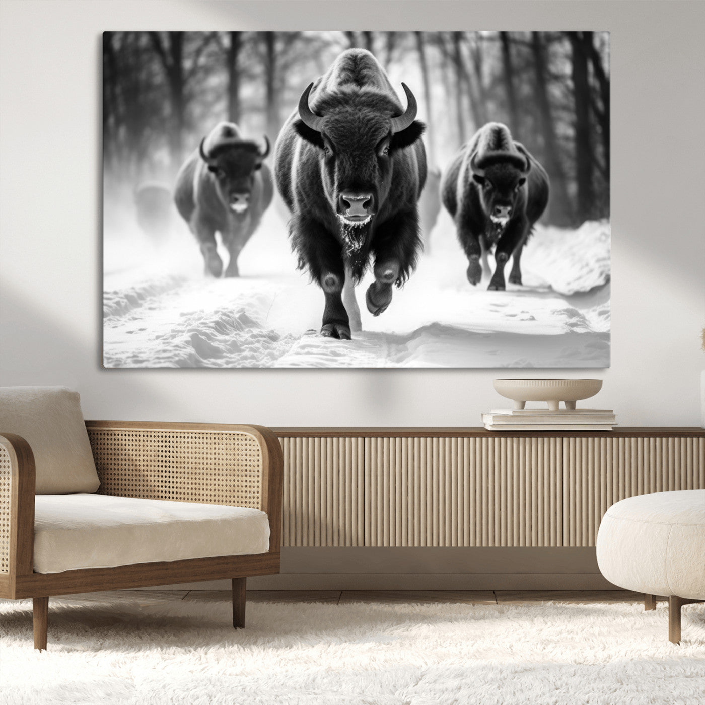 97552-MGV-CV-36X24-Buffalo Wall Art Canvas Print, Bison Family Wall Art Canvas Print
