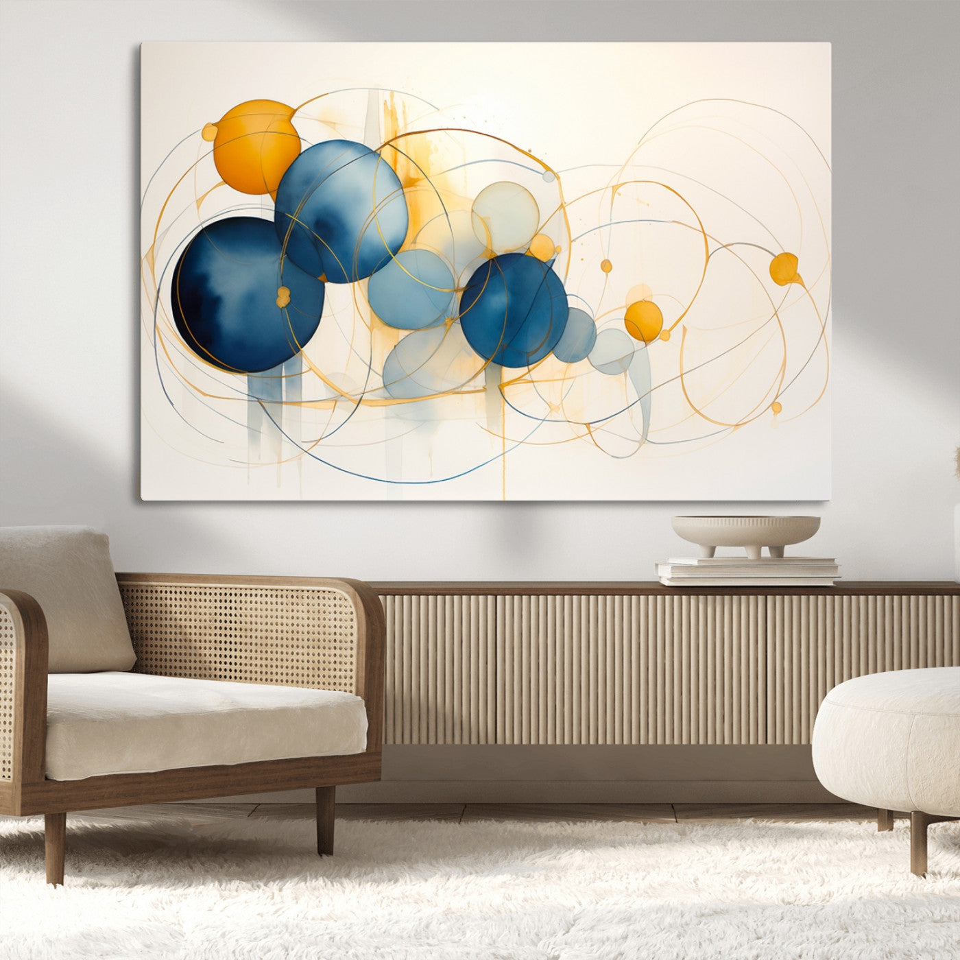 36188-MGV-CV-36X24-Geometric Blue Orange Abstract Wall Art Canvas, Geometric Blue Orange Canvas Print