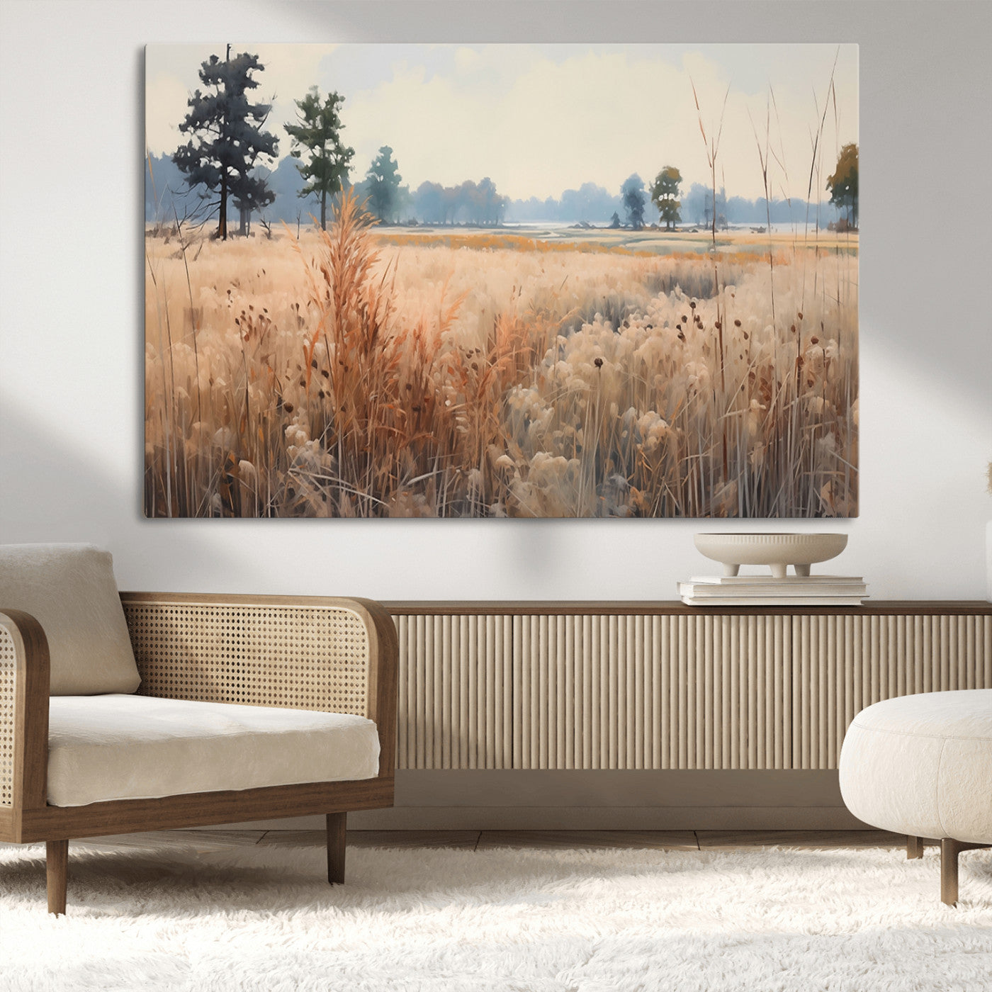 98822-MGV-CV-36X24-Golden Fields Canvas Wall Art Print – Serene Landscape of Nature’s Tranquility in Minimalist Modern