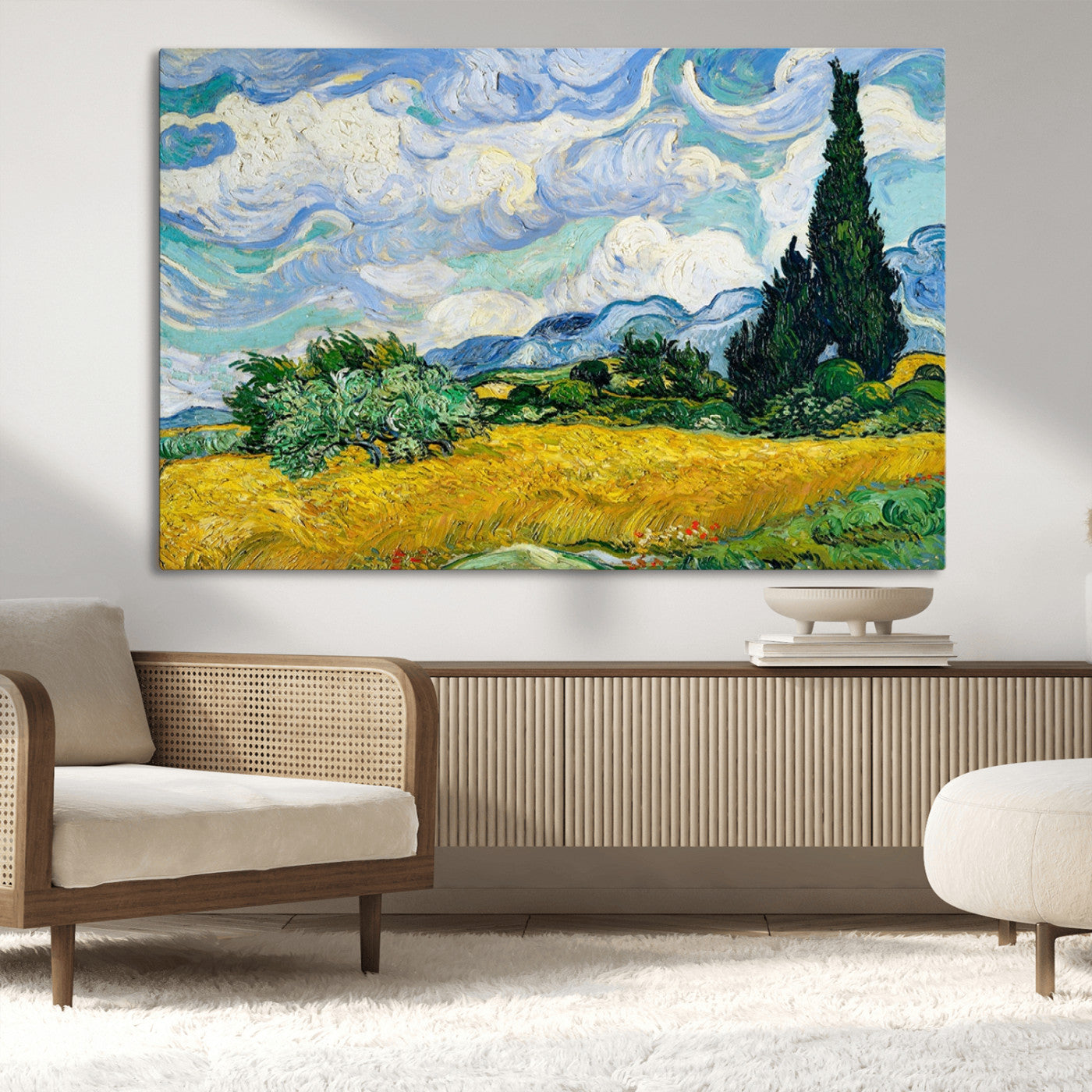 97252-MGV-CV-36X24-Wheatfield With Cypresses By Van Gogh Painting Wall Art Canvas, Wheatfield With Cypresses Canvas