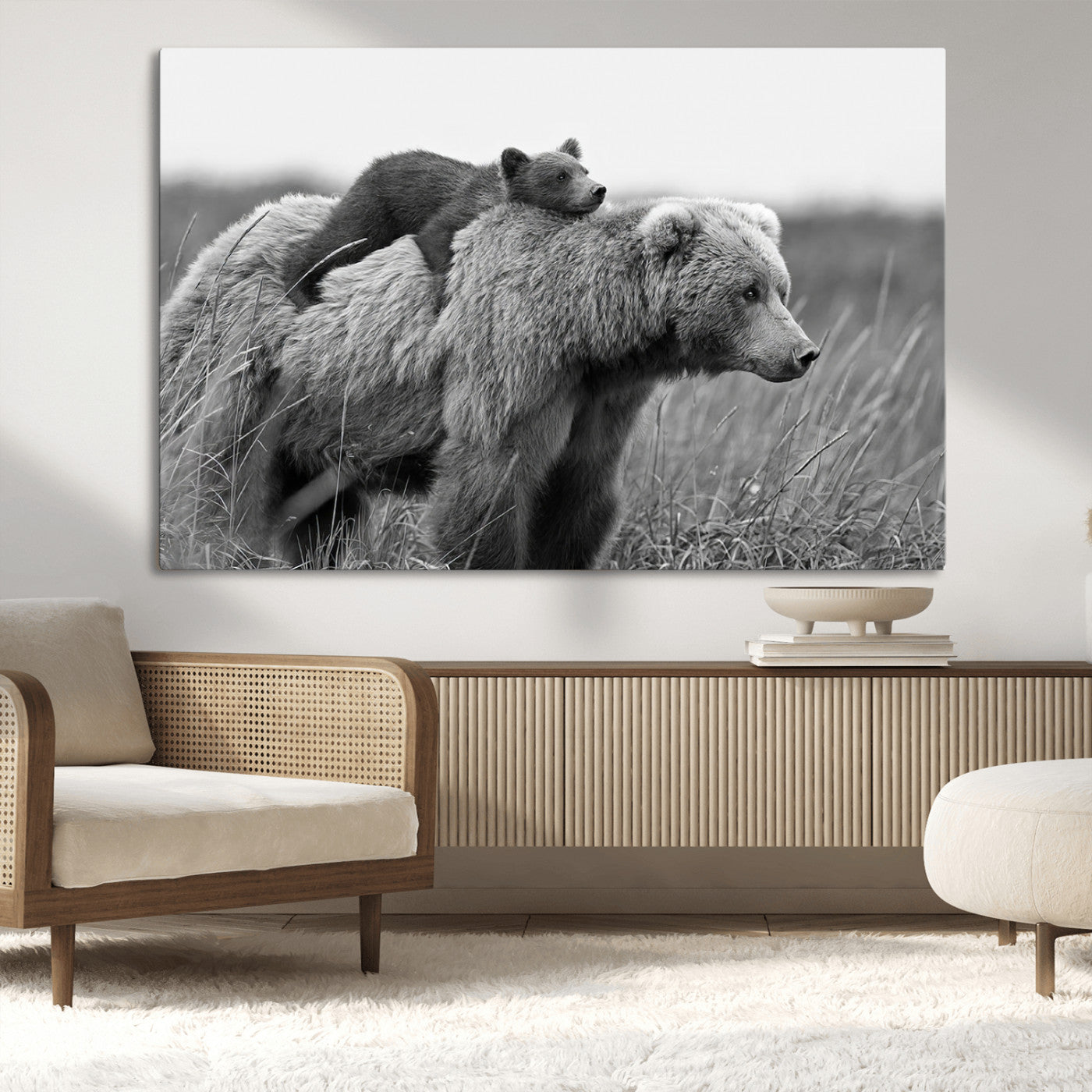 76338-MGV-CV-36X24-Bear and Cub Wall Art Canvas | 399 Bear Cub Wildlife-Inspired Animal Art for Living Room or Office |