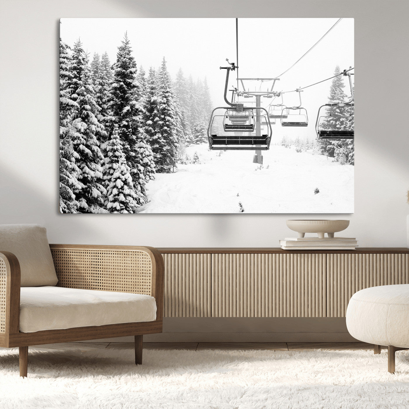 70609-MGV-CV-36X24-Ski Wall Art - Ski Lift Wall Art Canvas Print Snow Covered Spruce Trees Winter Wall Art Ski Skier